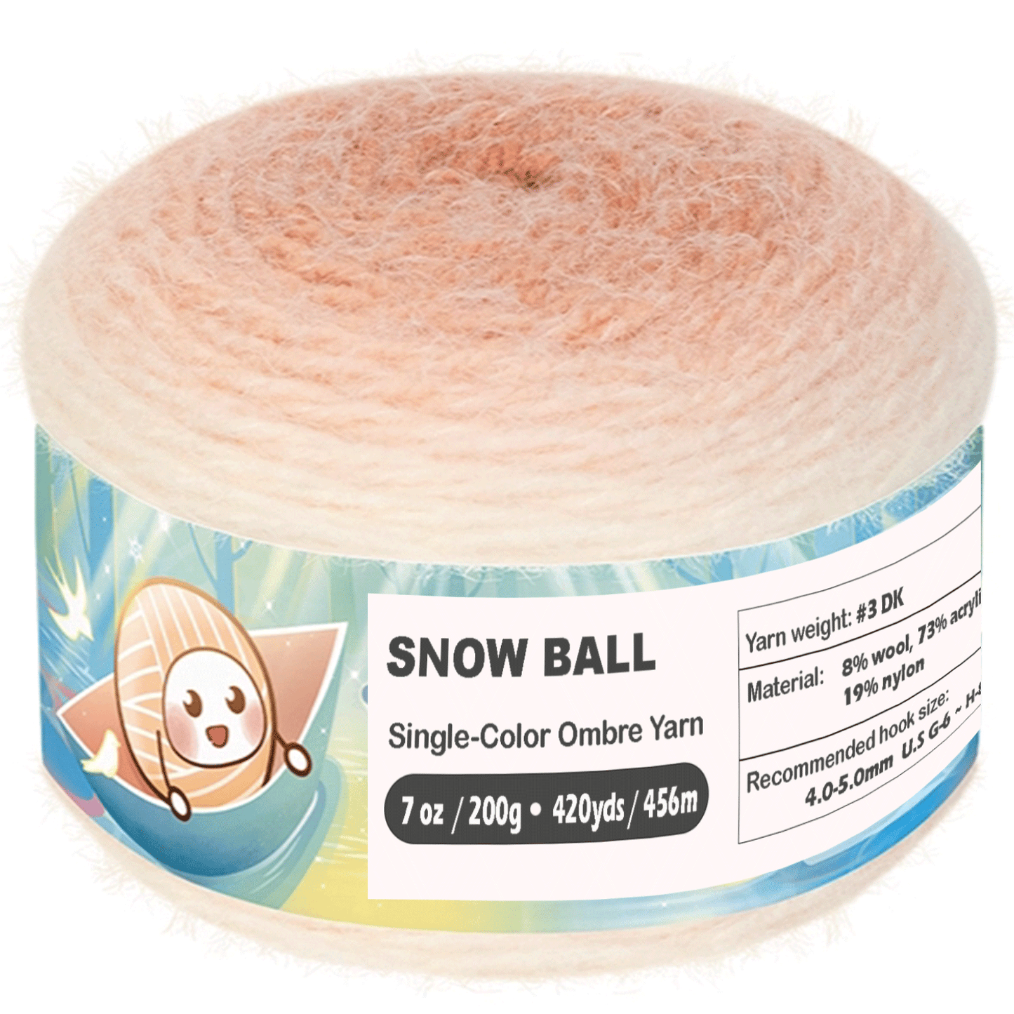 SNOW BALL Ombre Gradient Yarn for Knitting and Crochet, #3 DK Weight ,Acrylic Wool Blend, 200g/456m Cake Yarn (Rose Blush) Freeasyfar
