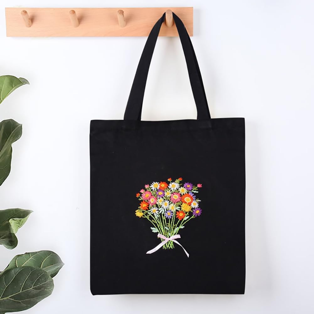 DIY Canvas Tote Bag Embroidery Kit with Hoop and Patterns , Tote Bag Cross Stitch Kits for Beginners Adults (Kitten) Freeasyfar
