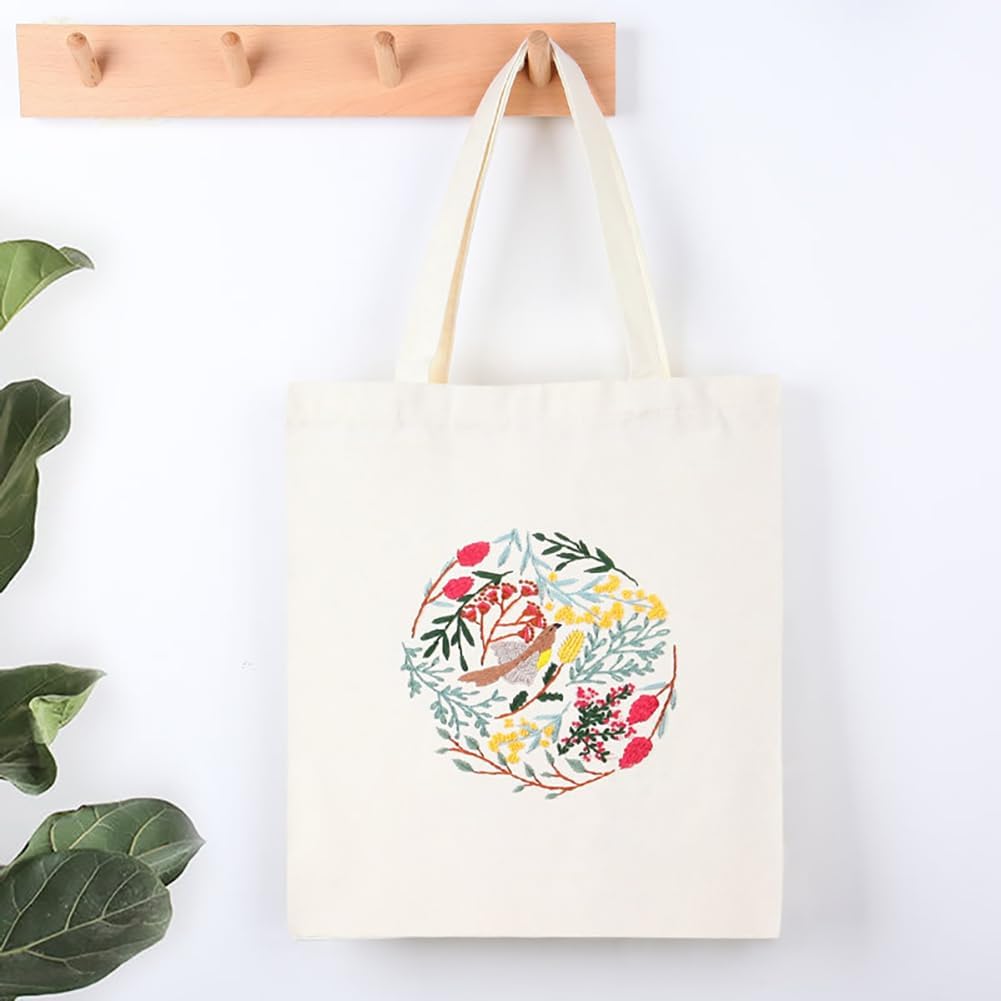 DIY Canvas Tote Bag Embroidery Kit with Hoop and Patterns , Tote Bag Cross Stitch Kits for Beginners Adults (Black Cat) Freeasyfar