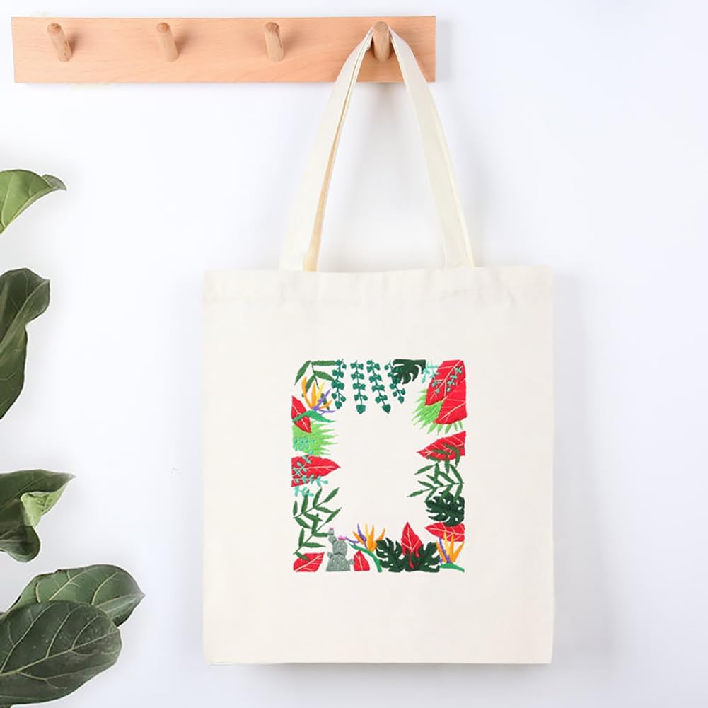 DIY Canvas Tote Bag Embroidery Kit with Hoop and Patterns , Tote Bag Cross Stitch Kits for Beginners Adults (CAT)) Freeasyfar
