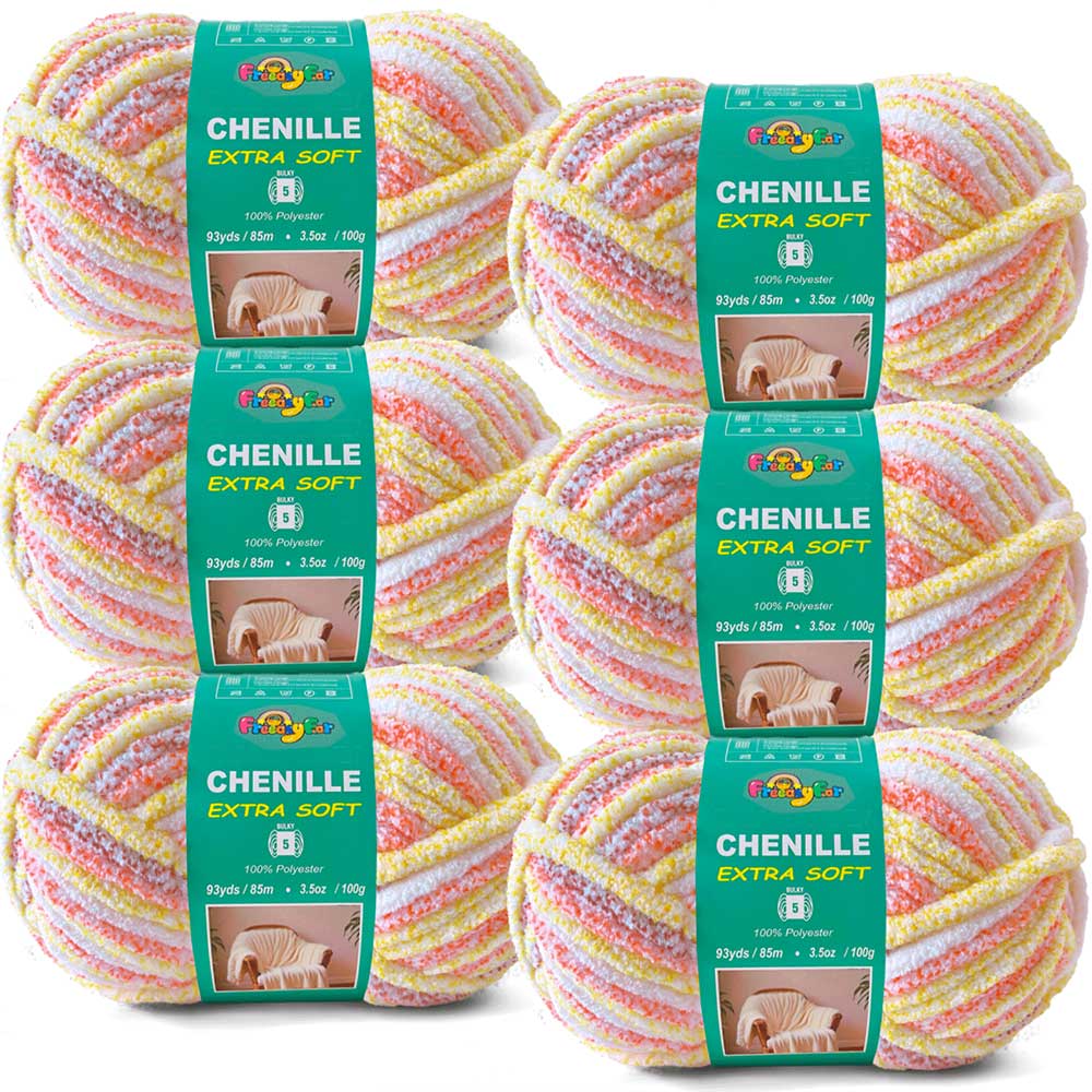6 Pack Bulky Variegated Chenille Yarn for Crocheting and Knitting Freeasyfar