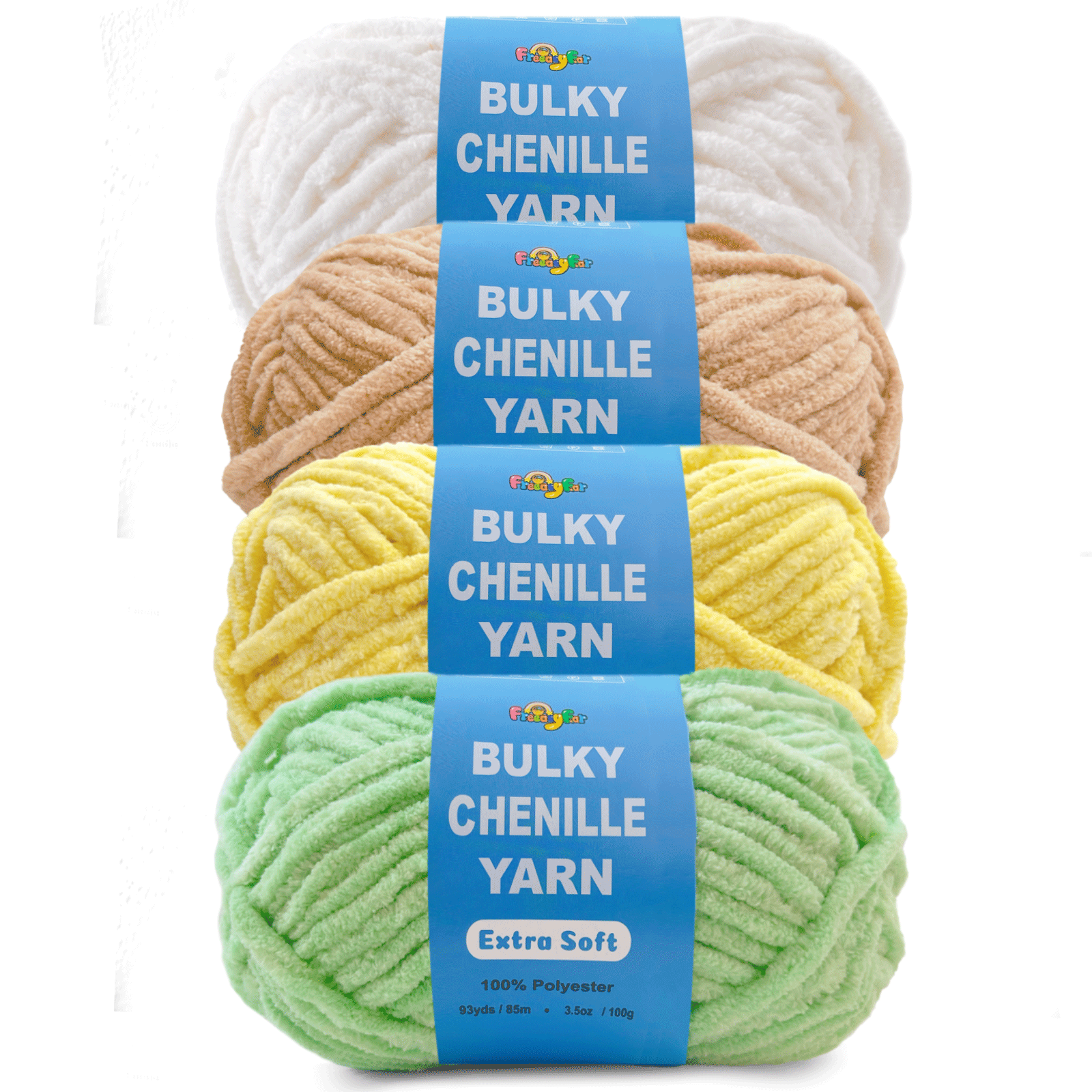 4 pack Velvet Chenille Yarn Bundle – Bulky (93 Yards/100g), Extra Soft Plush Yarn Freeasyfar