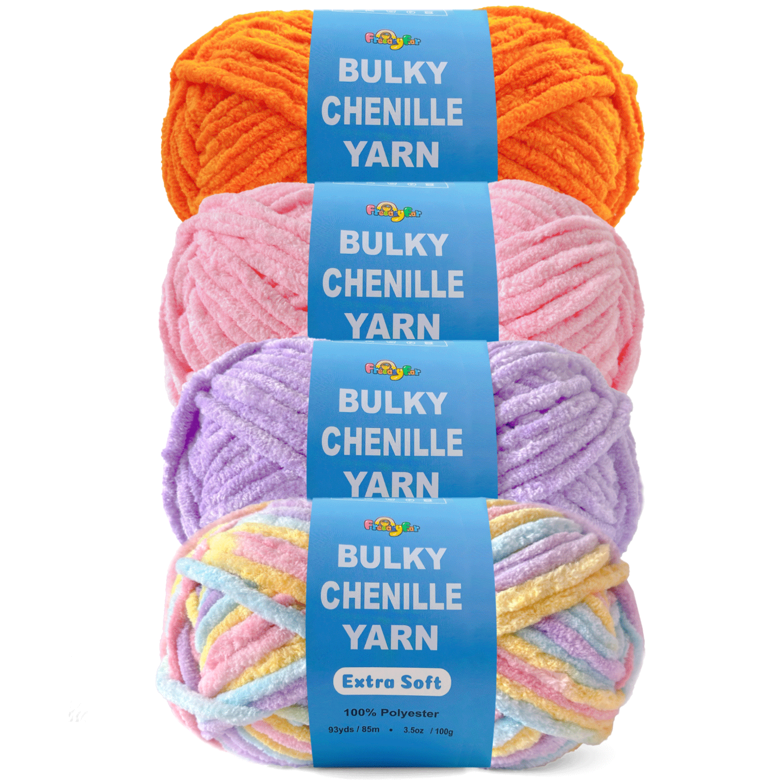 4 pack Velvet Chenille Yarn Bundle – Bulky (93 Yards/100g), Extra Soft Plush Yarn Freeasyfar