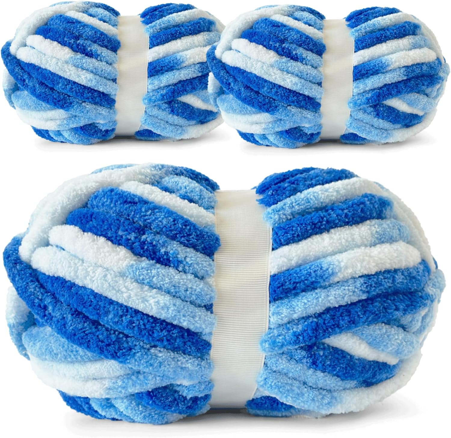 Chunky Chenille Yarn for Crocheting - Super Bulky Fluffy Yarn for Knitting -100% Polyester -Cloudy Blue Freeasyfar