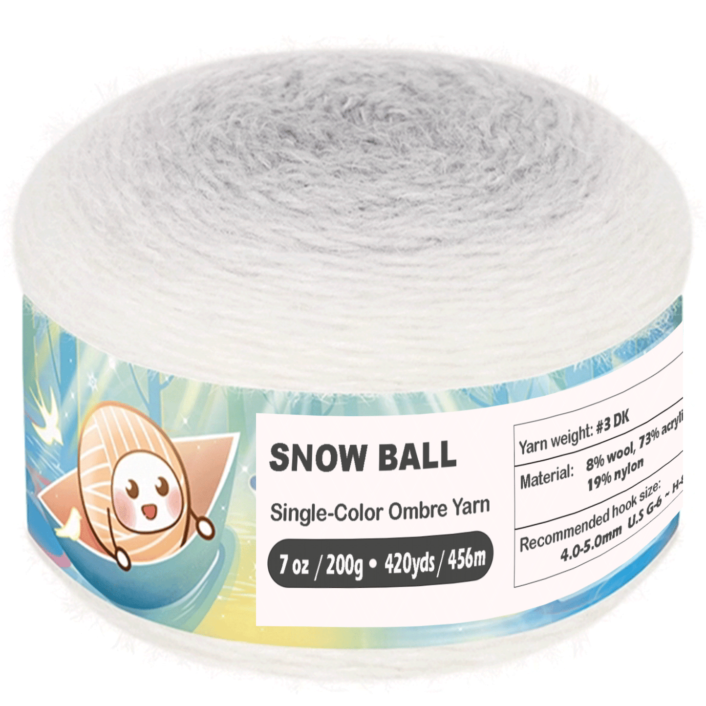 SNOW BALL Ombre Gradient Yarn for Knitting and Crochet, #3 DK Weight ,Acrylic Wool Blend, 200g/456m Cake Yarn (Silver Frost) Freeasyfar