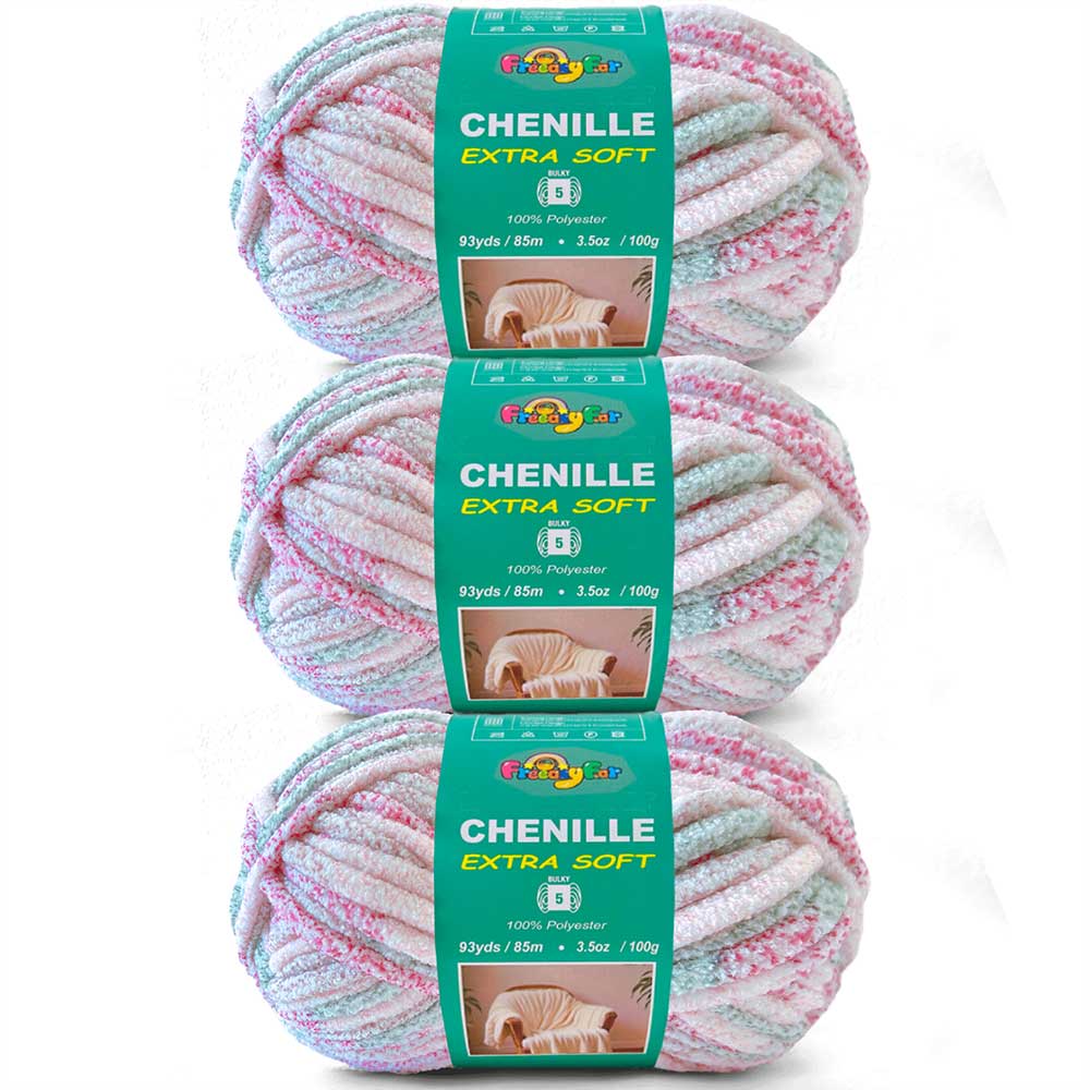 6 Pack Bulky Variegated Chenille Yarn for Crocheting and Knitting Freeasyfar