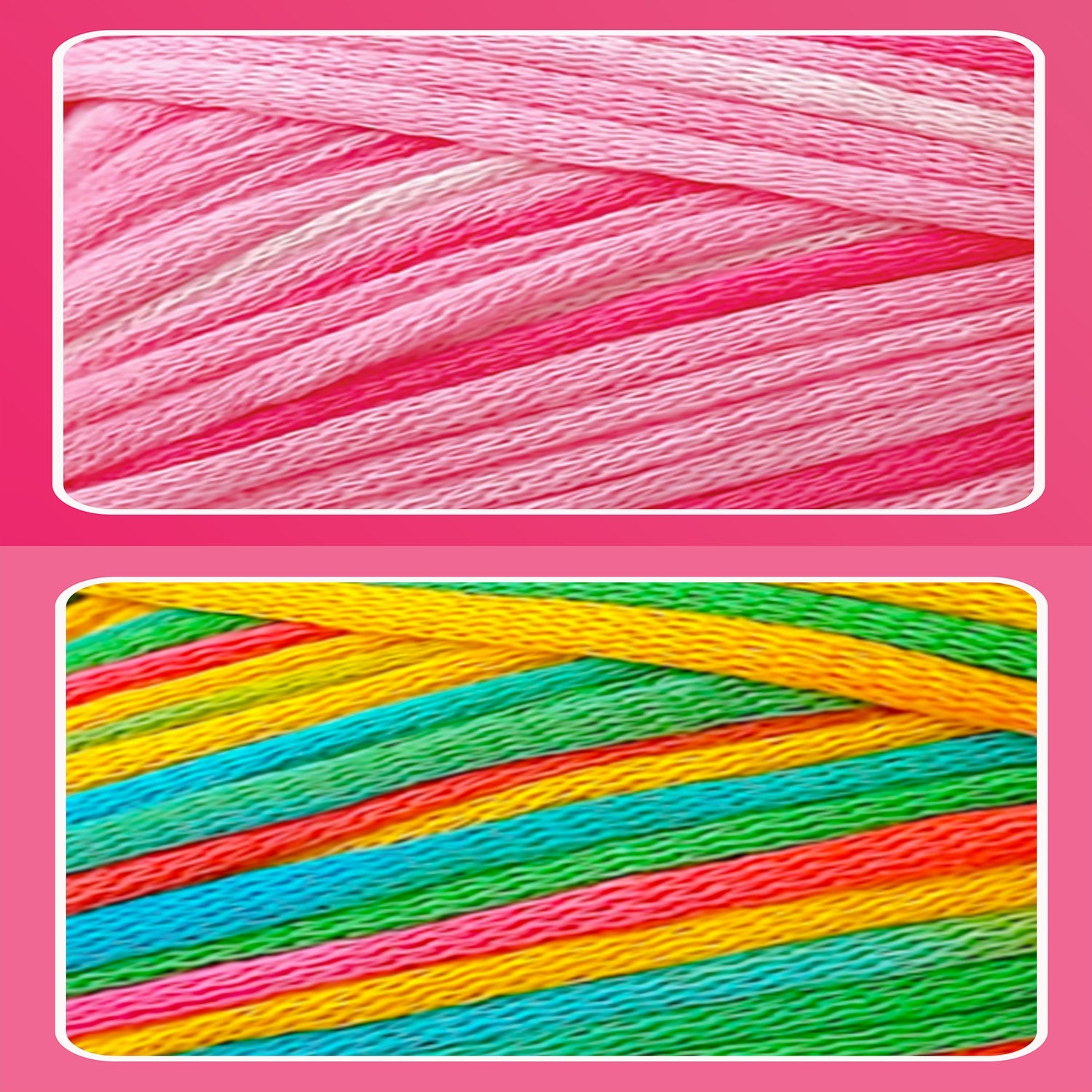2 Pack Beginner Easy Yarn for Crocheting and Knitting; 2x120 yds Cotton Yarn for Beginner with Easy-to-See Stitches; Medium #4 (rainbow+strawberry) Freeasyfar