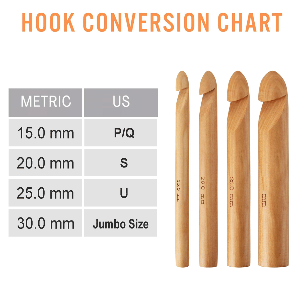 4PCS Giant Bamboo Crochet Hooks - 15mm /20mm/ 25mm /30mm