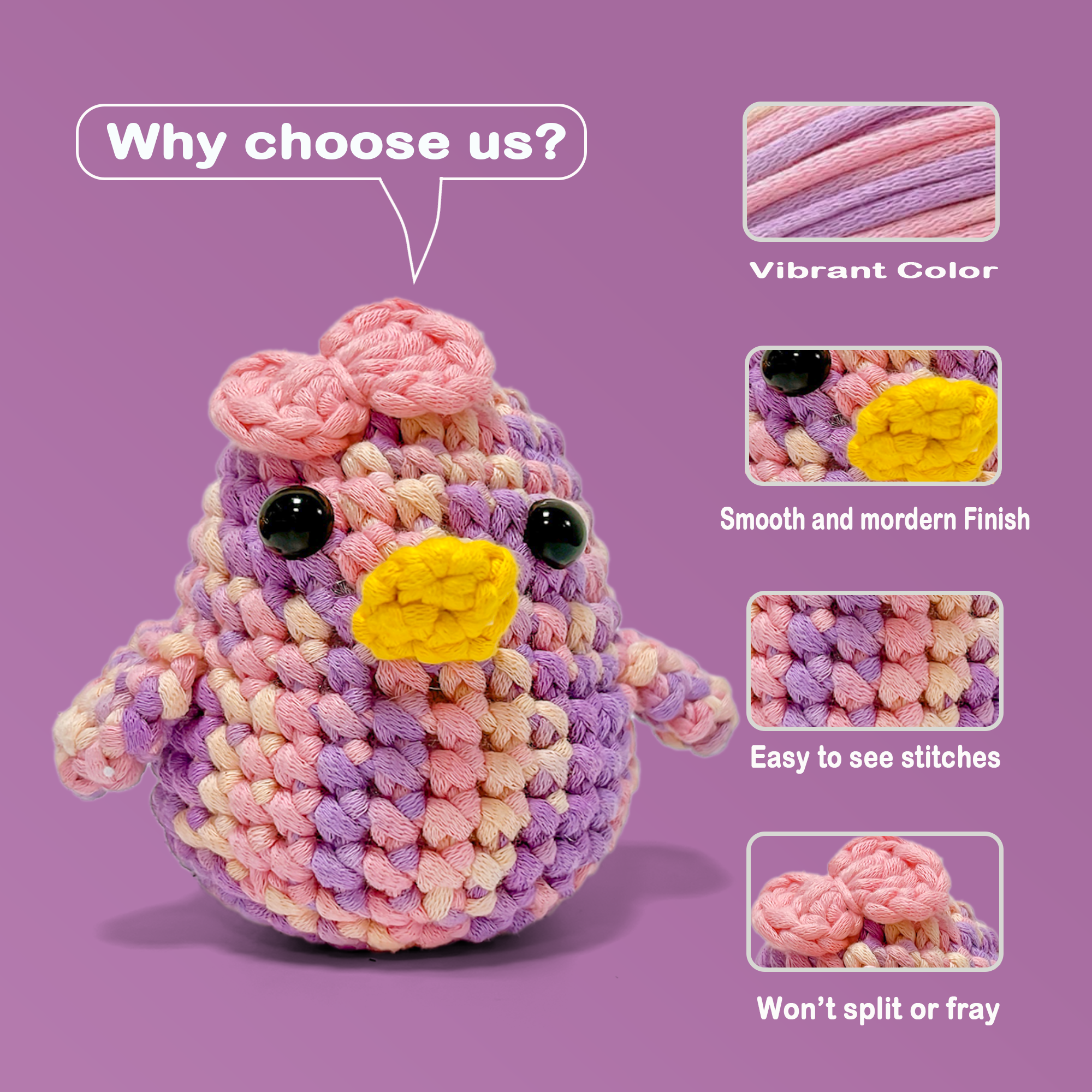 4 Pack(4x60 yds) Easy Yarn for Crocheting and Knitting-(Orange+Macaron+Yellow+Purple) Freeasyfar