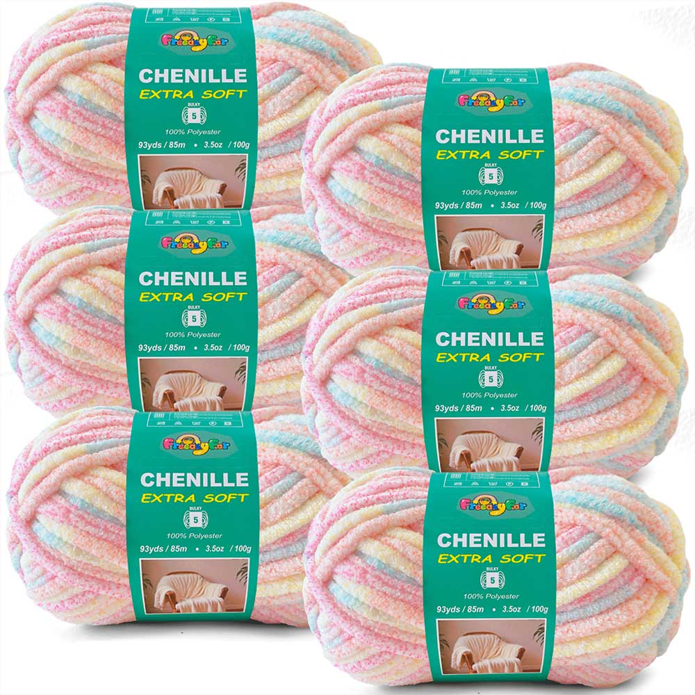 6 Pack Bulky Variegated Chenille Yarn for Crocheting and Knitting Freeasyfar