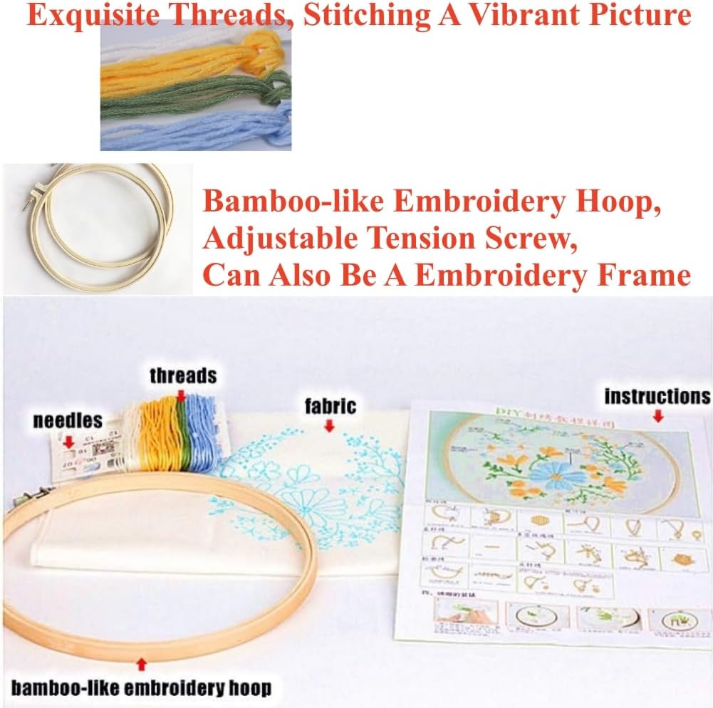 DIY Canvas Tote Bag Embroidery Kit with Hoop and Patterns Flowers Wreath, Tote Bag Cross Stitch Kits for Beginners Adults (Wreath) Freeasyfar