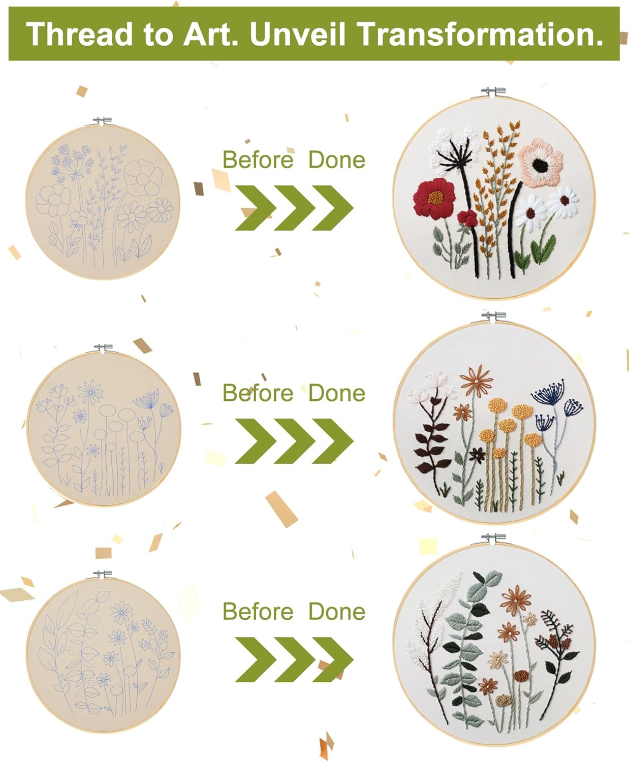 3 Sets Embroidery Kit,Cross Stitch Kits for Beginners,Needlepoint Kits for Adults with Easy Floral Pattern Hand Crafts,Hoop,Needle,Mothers Day Gifts Freeasyfar