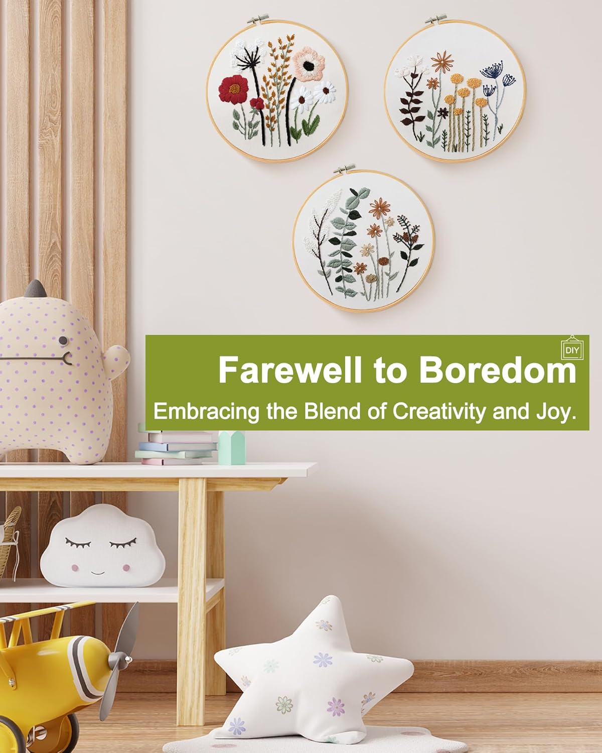 3 Sets Embroidery Kit,Cross Stitch Kits for Beginners,Needlepoint Kits for Adults with Easy Floral Pattern Hand Crafts,Hoop,Needle,Mothers Day Gifts Freeasyfar