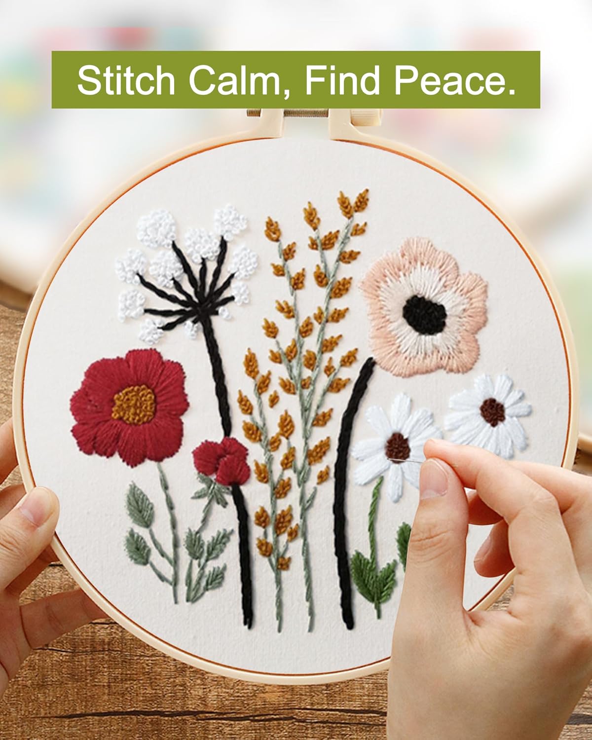 3 Sets Embroidery Kit,Cross Stitch Kits for Beginners,Needlepoint Kits for Adults with Easy Floral Pattern Hand Crafts,Hoop,Needle,Mothers Day Gifts Freeasyfar