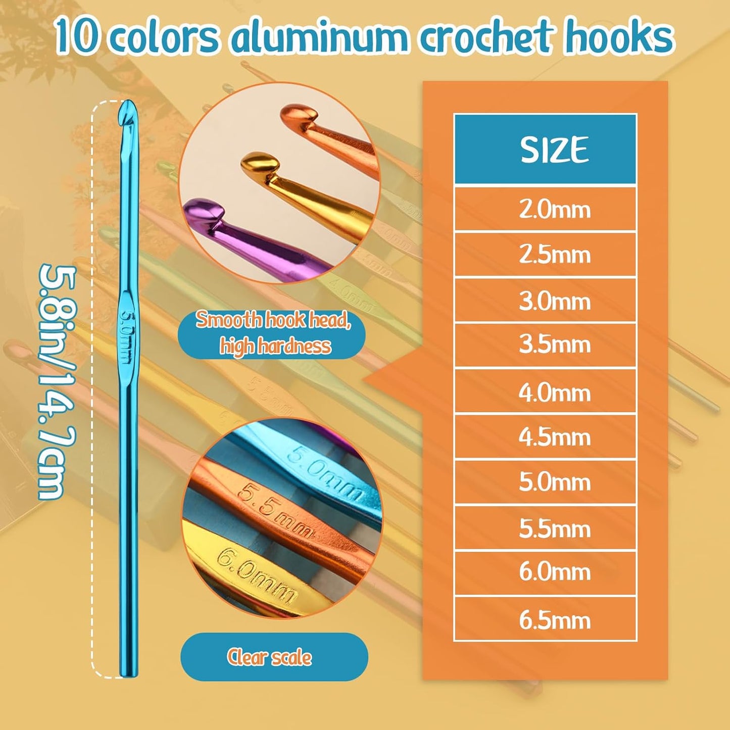 100 Pcs Crochet Hooks Set, Crochet Hooks Kit with Storage Case for Beginners-Orange