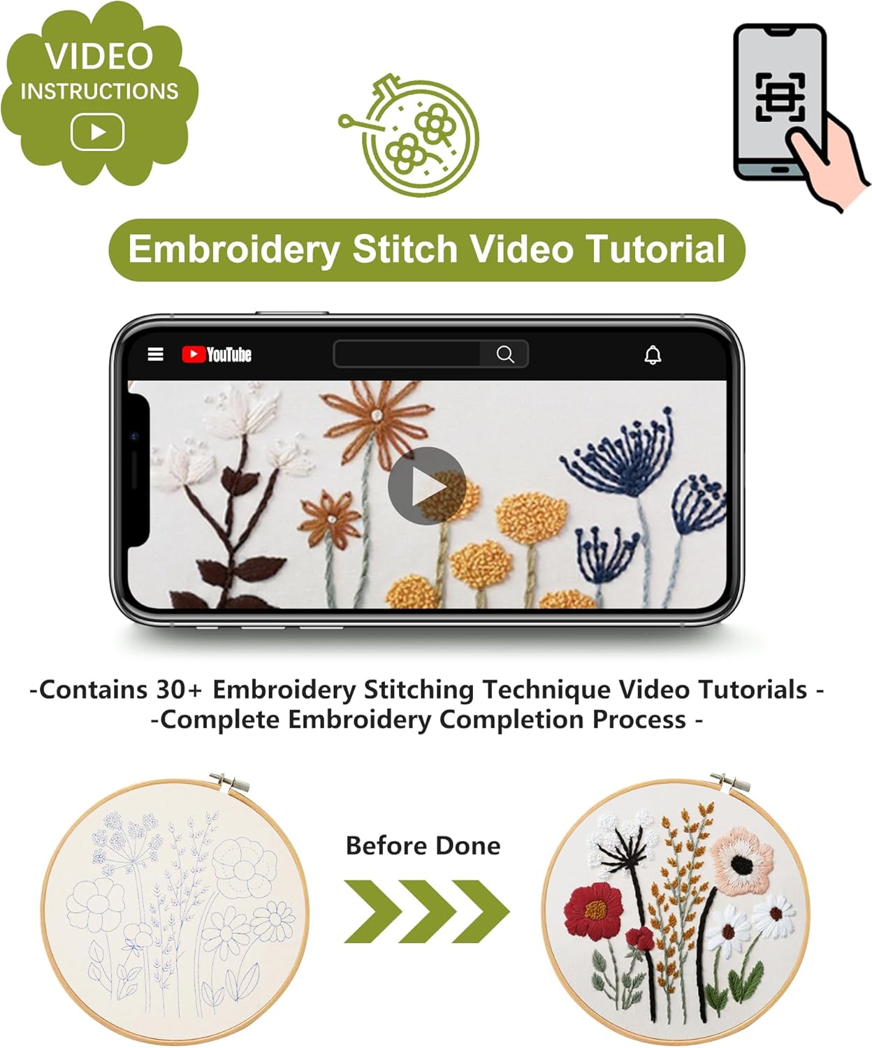 3 Sets Embroidery Kit,Cross Stitch Kits for Beginners,Needlepoint Kits for Adults with Easy Floral Pattern Hand Crafts,Hoop,Needle,Mothers Day Gifts Freeasyfar