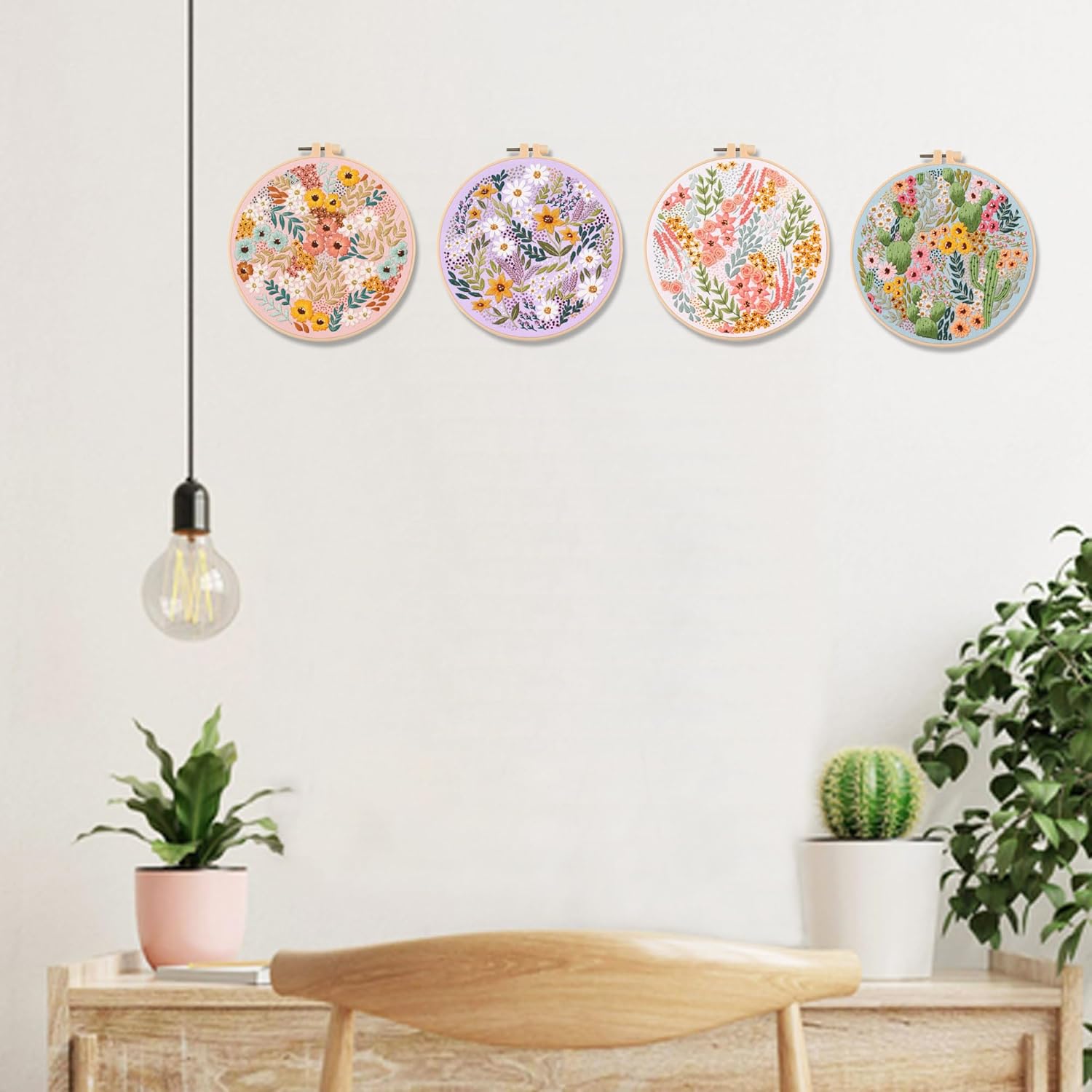 5 Pack Flower Embroidery Kit, Including 5 Sets of Patterned Embroidery Cloth, Rings, Needles,Embroidery Thread, Instructions and Other Tools Freeasyfar