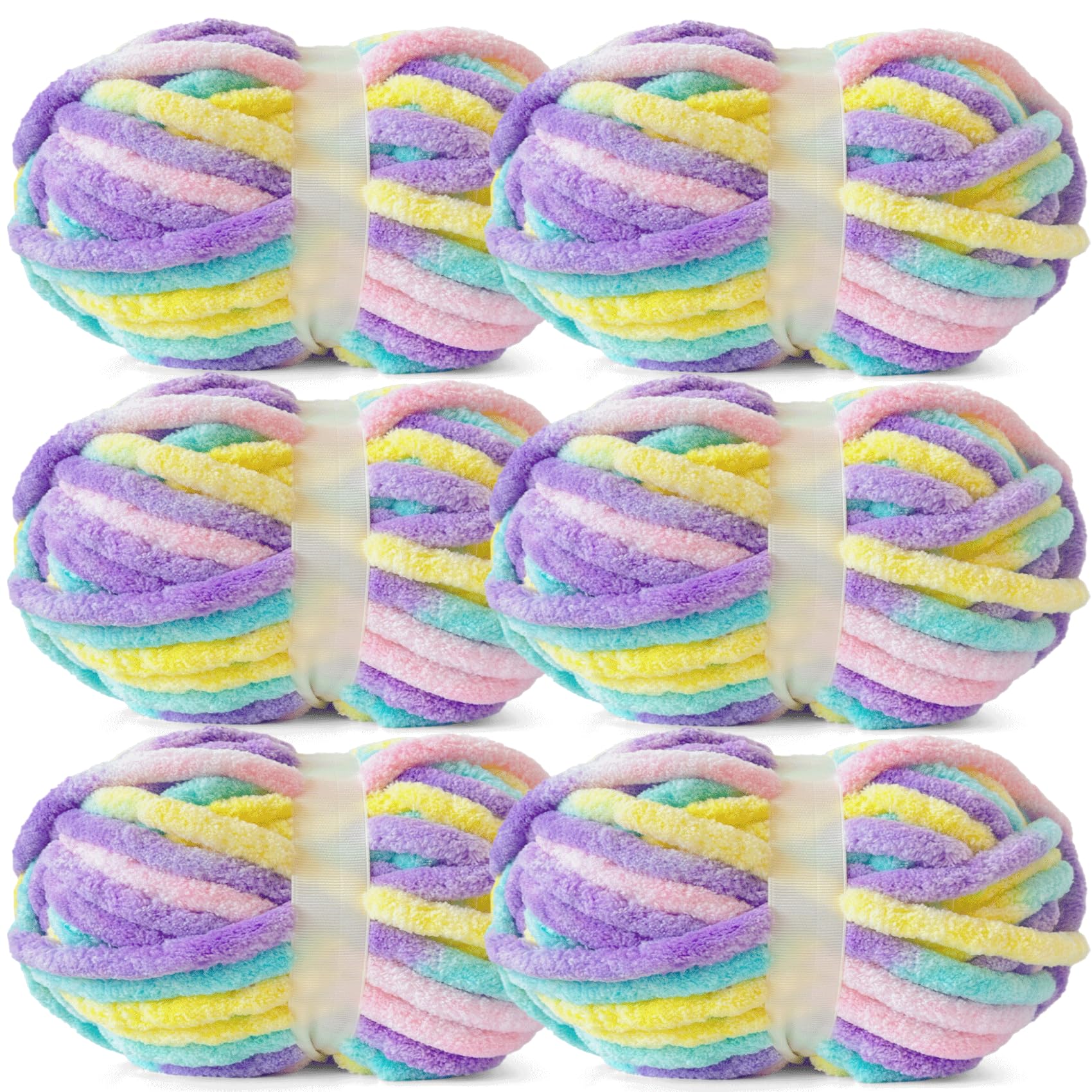 Chunky Chenille Yarn for Crocheting - Super Bulky Fluffy Yarn for Knitting -100% Polyester -Pastel Bloom Freeasyfar