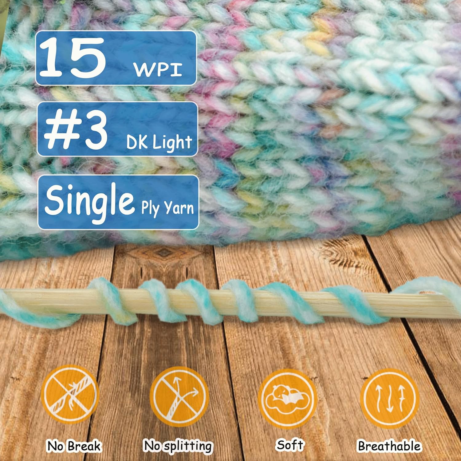 2 Pack Variegated Wool Blend Yarn, #3 DK, 20% Wool 80% Acrylic, , Single-Ply Wool Yarn Freeasyfar