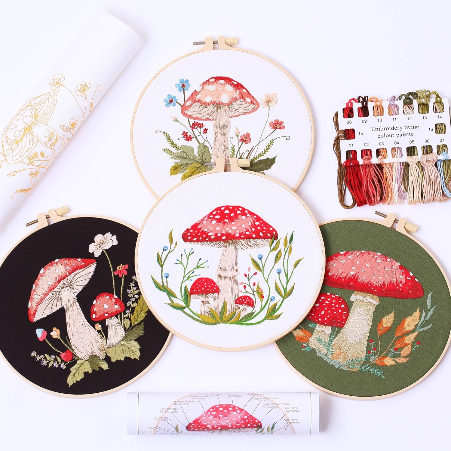 4 pcs of Embroidery Starter kit with Patterns and Instructions Freeasyfar