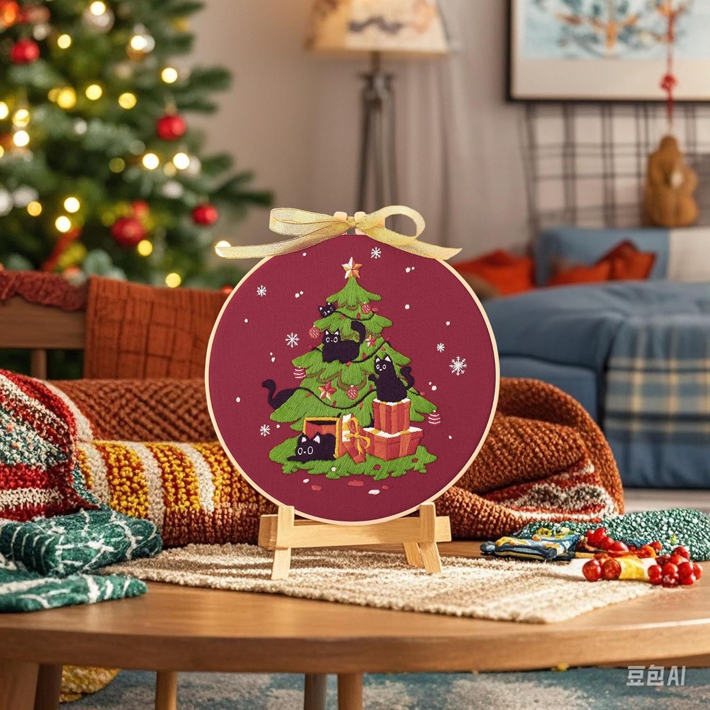 4 Sets Christmas Embroidery Kit with Patterns, Fabric, Floss, Needle, Hoop and Instructions Freeasyfar