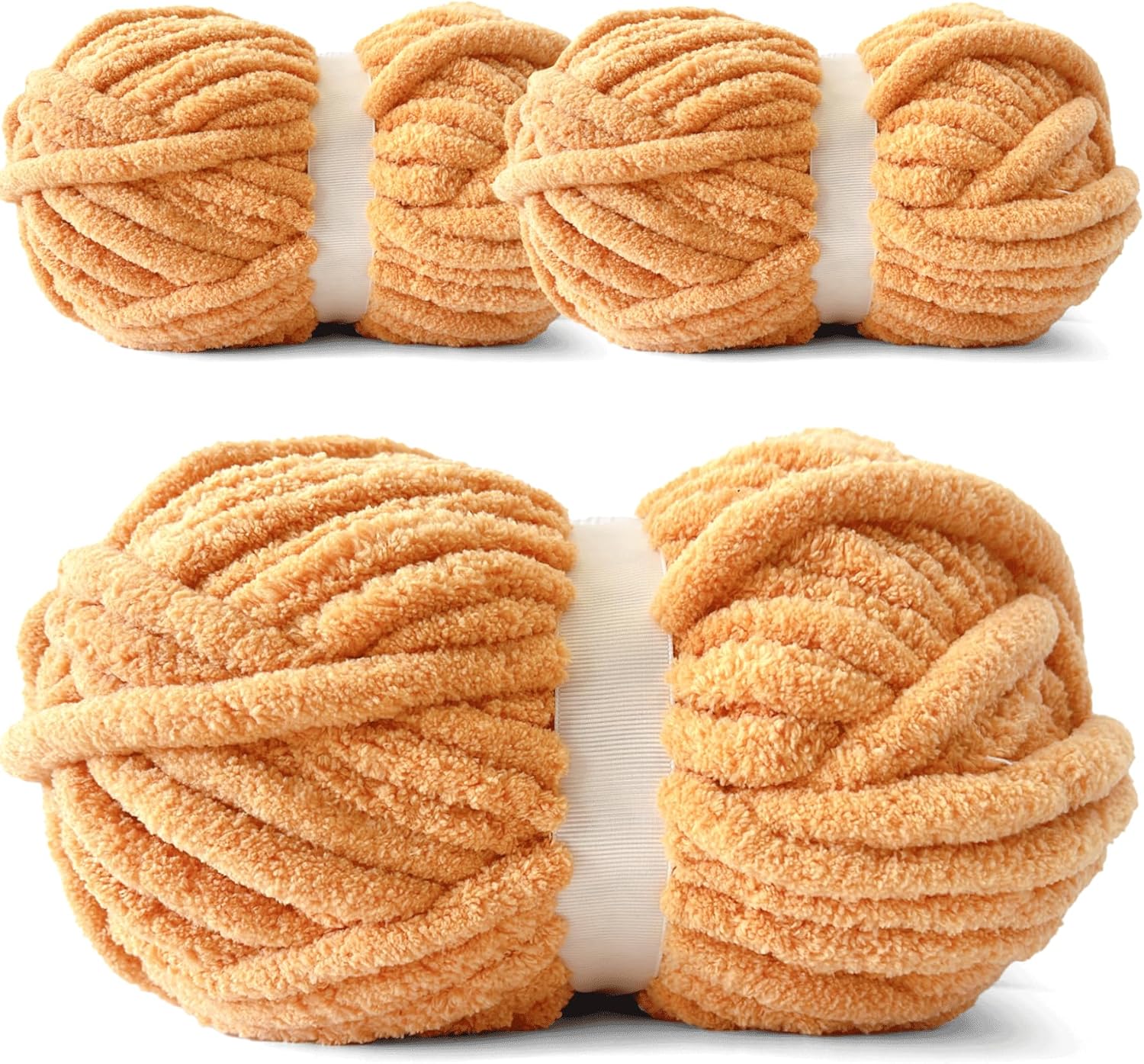 Chunky Chenille Yarn for Crocheting - Super Bulky Fluffy Yarn for Knitting -100% Polyester -Khaki, 3 Pack Freeasyfar