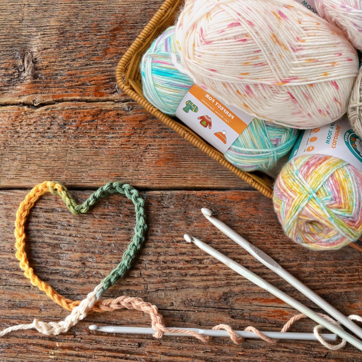 2 Pack Variegated Wool Blend Yarn, #3 DK, 20% Wool 80% Acrylic, , Single-Ply Wool Yarn Freeasyfar