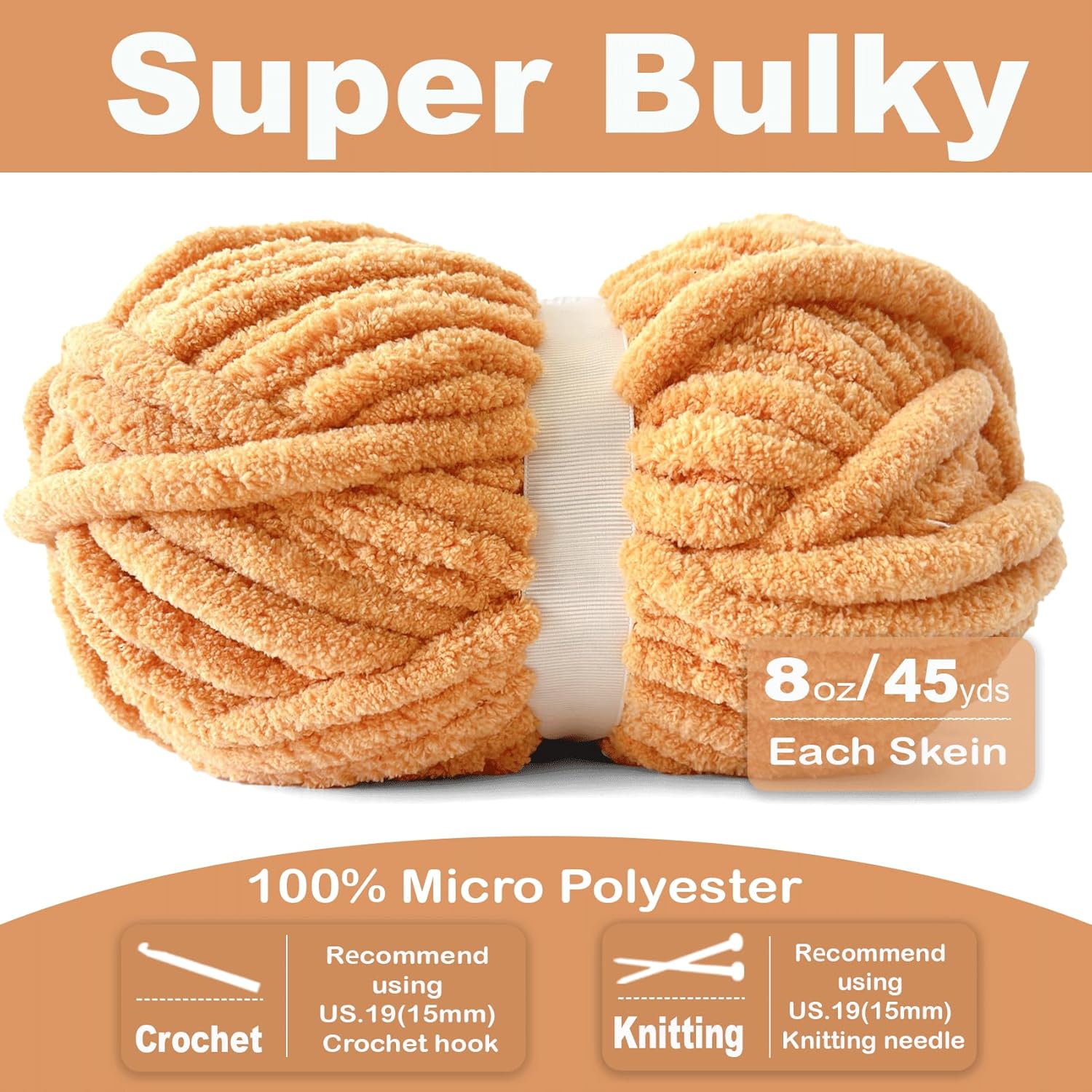 Chunky Chenille Yarn for Crocheting - Super Bulky Fluffy Yarn for Knitting -100% Polyester -Khaki, 3 Pack Freeasyfar