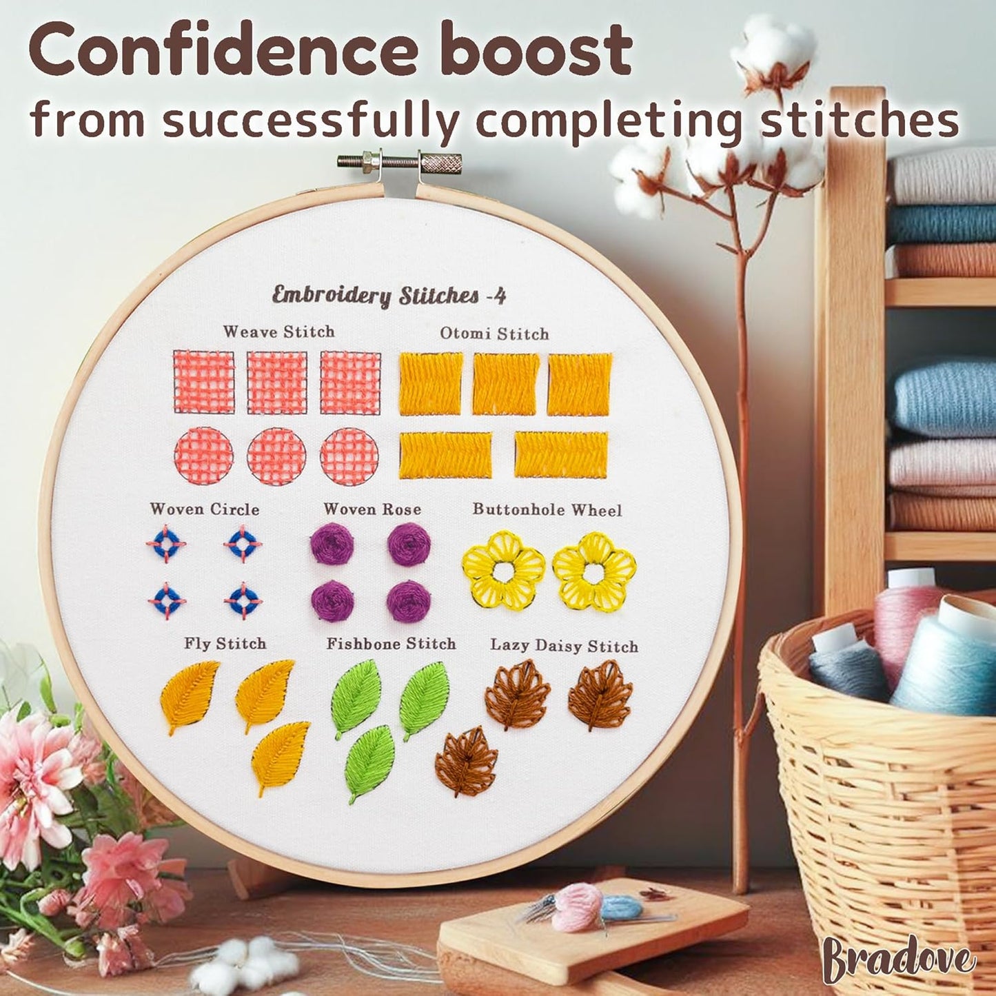 4 Pack Beginner Embroidery Kit for Adults, Hand Embroidery Kit for Kids
