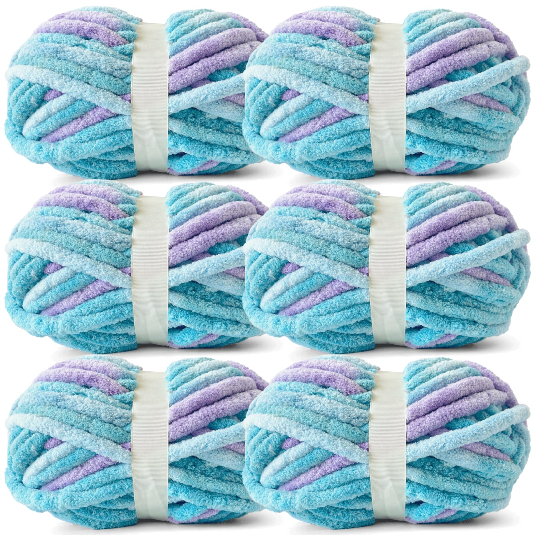 Chunky Chenille Yarn for Crocheting - Super Bulky Fluffy Yarn for Knitting -100% Polyester -Ocean Breeze Freeasyfar