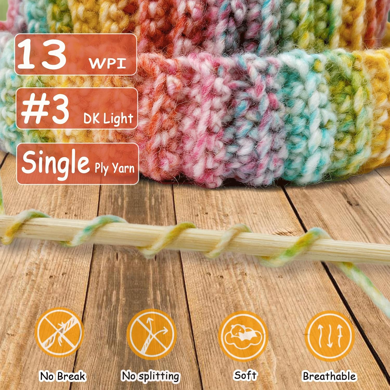 2 Pack Variegated Wool Blend Yarn, #3 DK, 20% Wool 80% Acrylic, , Single-Ply Wool Yarn Freeasyfar