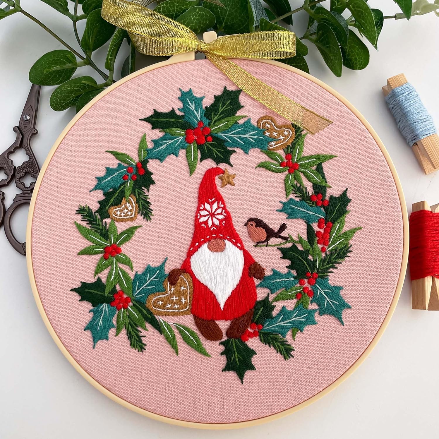 4 Sets Christmas Embroidery Kit with Patterns, Fabric, Floss, Needle, Hoop and Instructions Freeasyfar