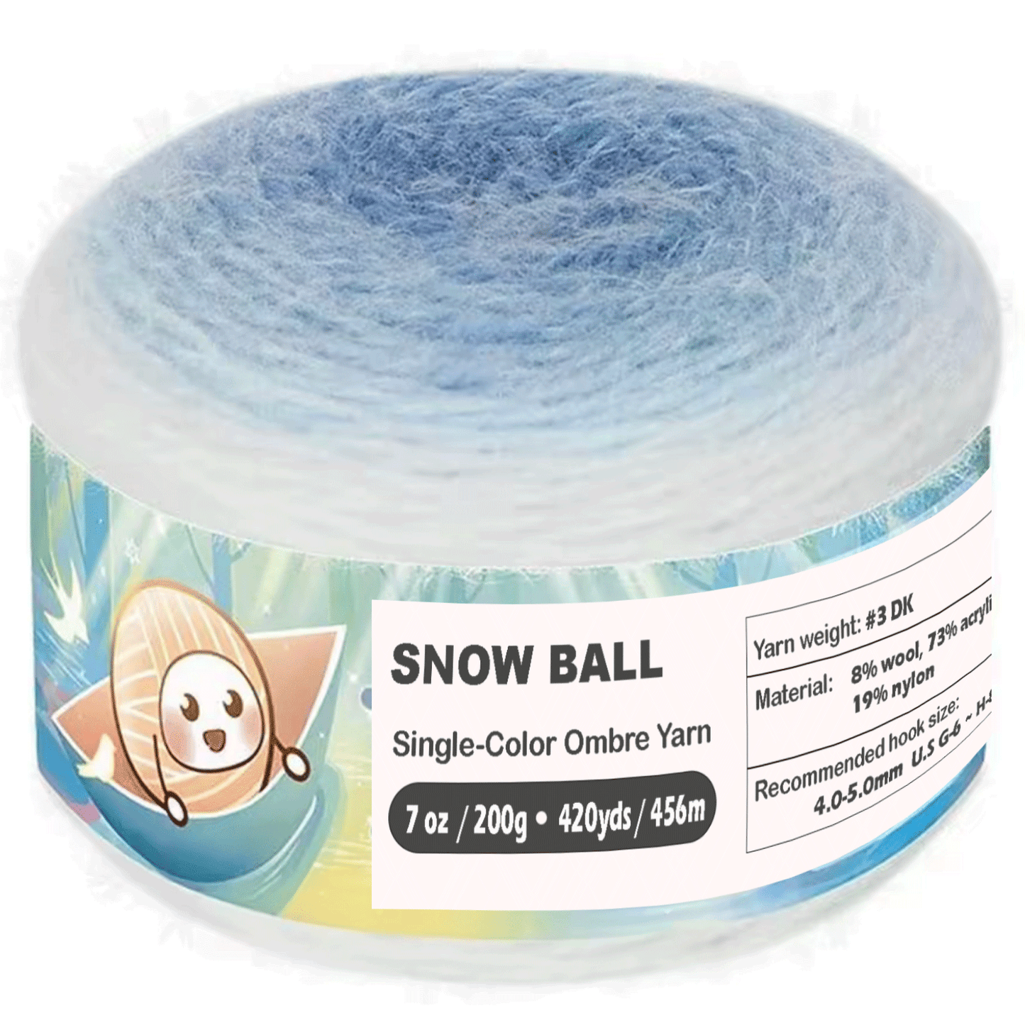 SNOW BALL Ombre Gradient Yarn for Knitting and Crochet, #3 DK Weight ,Acrylic Wool Blend, 200g/456m Cake Yarn (Mint Green) Freeasyfar
