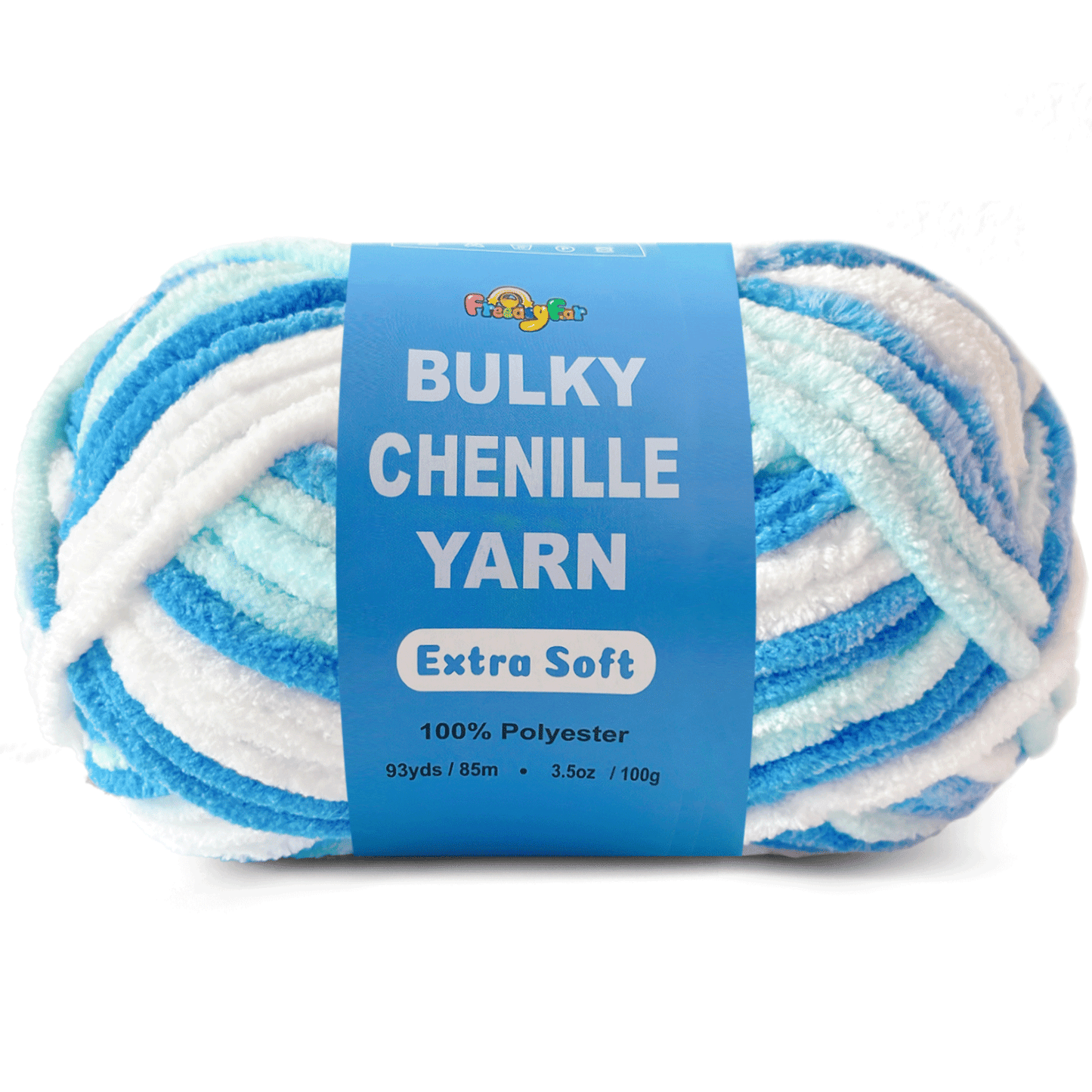 Velvet Chenille Yarn for Crocheting and Knitting – Bulky (93 Yards/100g), Extra Soft Polyester Chunky Yarn for DIY Crafts, Plush Toys, Blankets-Blue Sky Mix