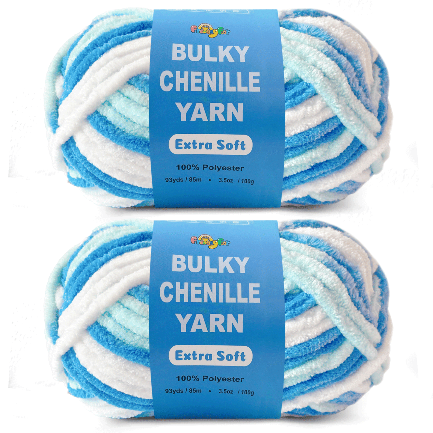Velvet Chenille Yarn for Crocheting and Knitting – Bulky (93 Yards/100g), Extra Soft Polyester Chunky Yarn for DIY Crafts, Plush Toys, Blankets-Blue Sky Mix