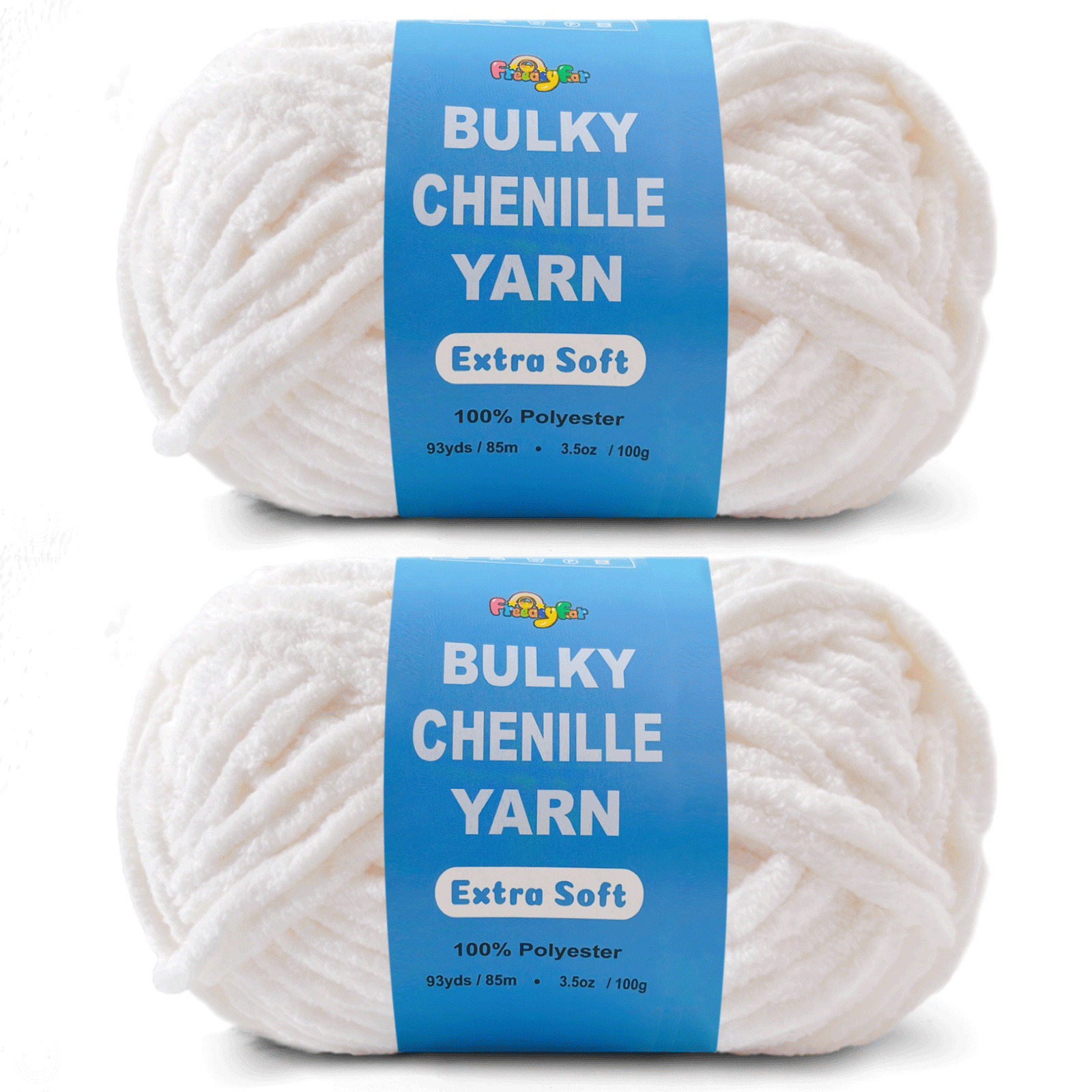 White Velvet Chenille Yarn for Crocheting and Knitting – Bulky (93 Yards/100g), Extra Soft Plush Yarn Freeasyfar