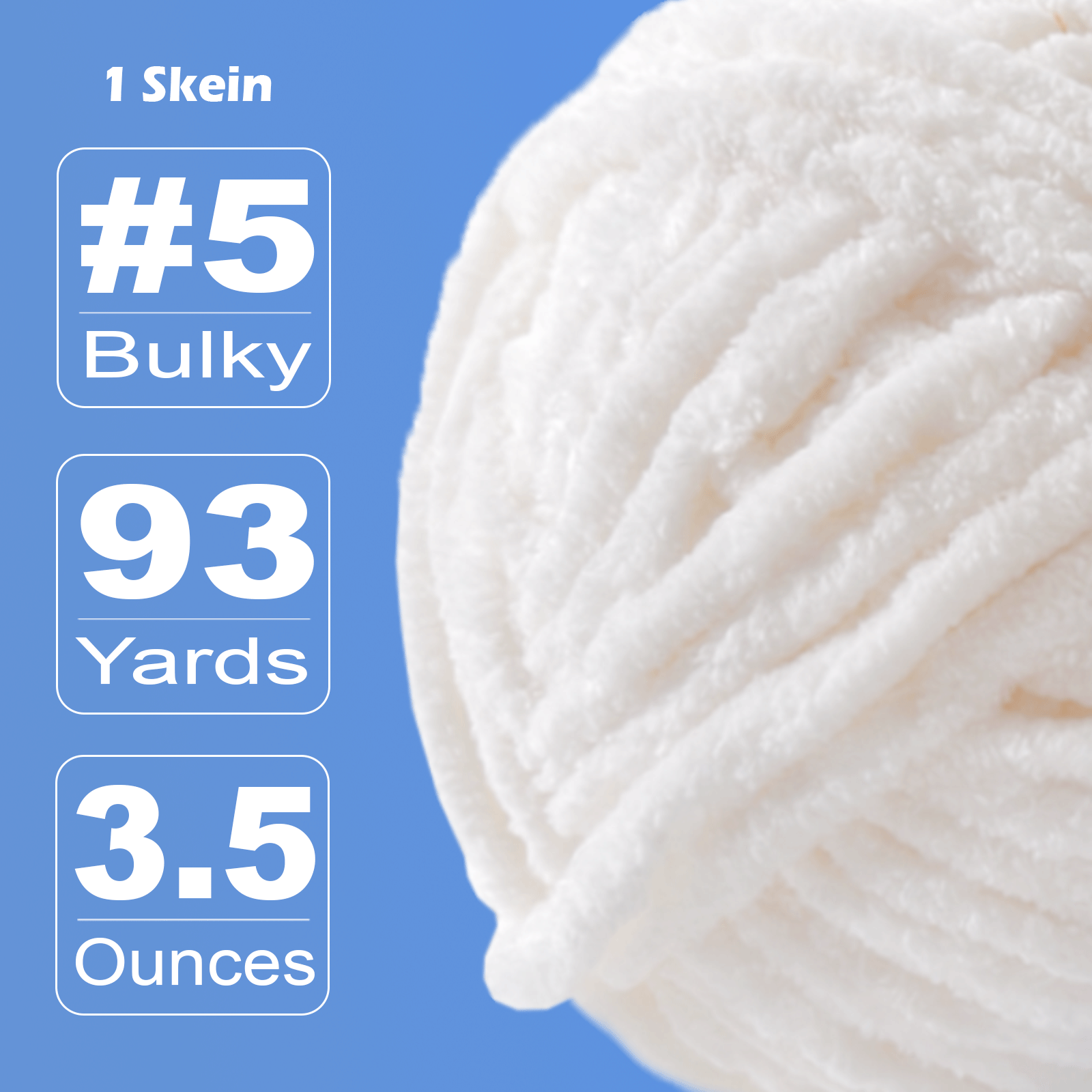 White Velvet Chenille Yarn for Crocheting and Knitting – Bulky (93 Yards/100g), Extra Soft Plush Yarn Freeasyfar