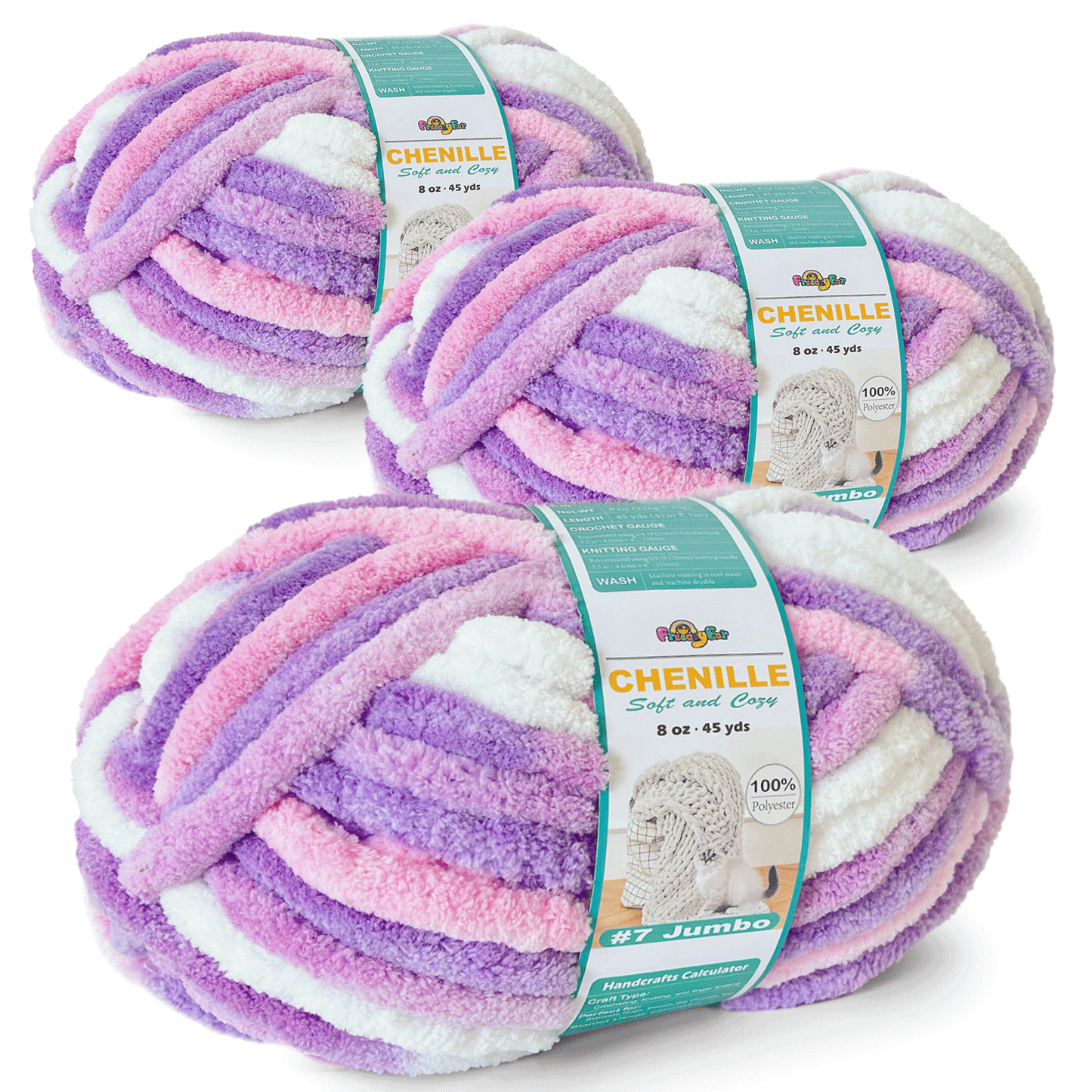 Chunky Chenille Yarn for Crocheting - Bulky Fluffy Yarn for Knitting -100% Polyester -Jumbo 7-45 yds/8.8 oz Each Skein-Lavender Blush