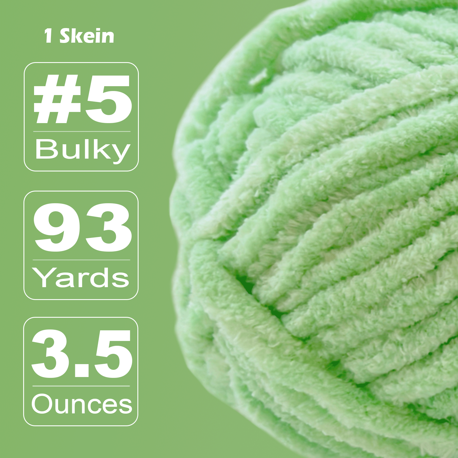 Mint Green Velvet Chenille Yarn for Crocheting and Knitting – Bulky (93 Yards/100g), Extra Soft Plush Yarn Freeasyfar