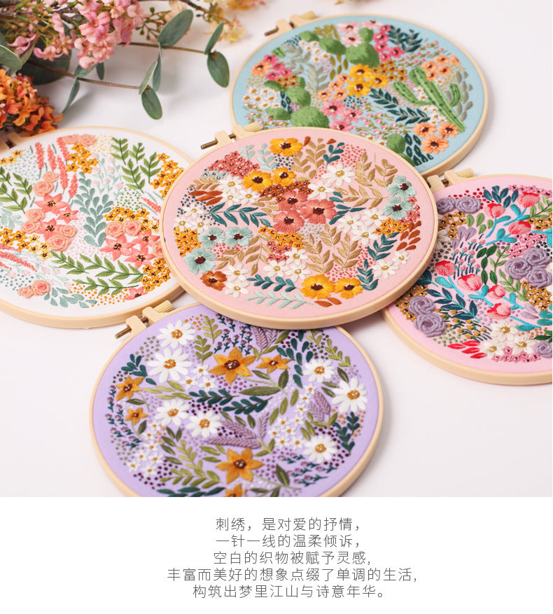 5 Pack Flower Embroidery Kit, Including 5 Sets of Patterned Embroidery Cloth, Rings, Needles,Embroidery Thread, Instructions and Other Tools Freeasyfar