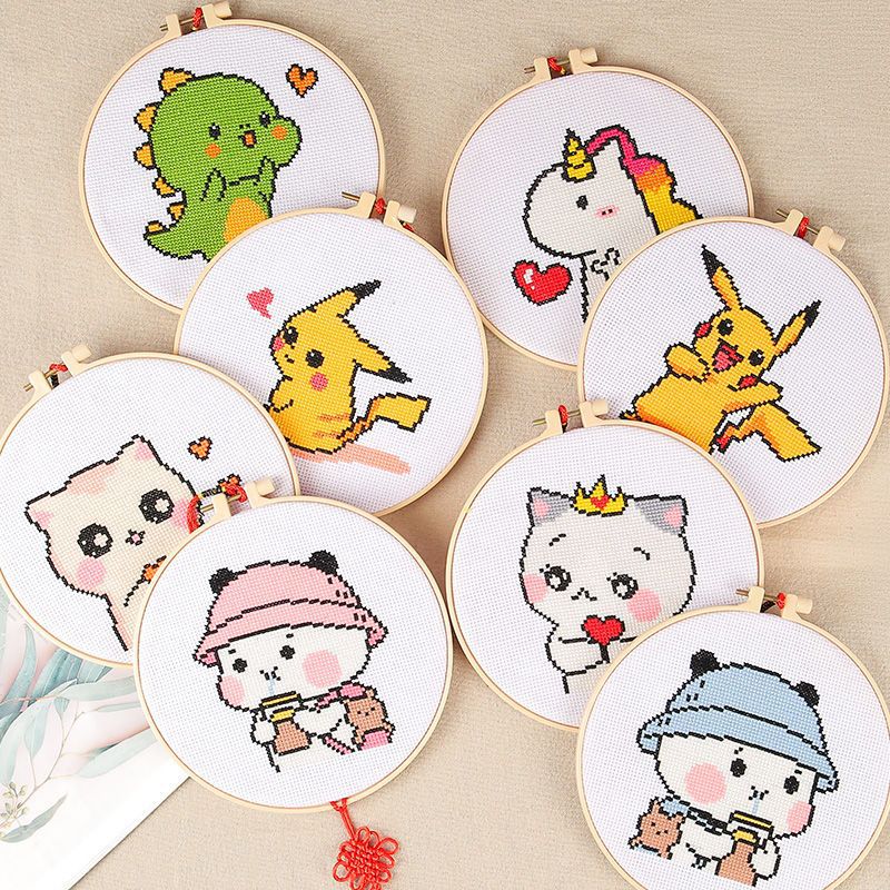 8PCS Beginner Cartoon Embroidery Kit for Adults, Hand Embroidery Kit for Kids Freeasyfar