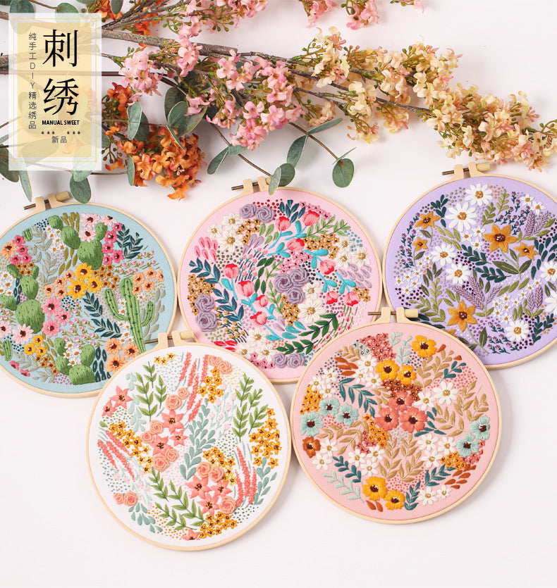 5 Pack Flower Embroidery Kit, Including 5 Sets of Patterned Embroidery Cloth, Rings, Needles,Embroidery Thread, Instructions and Other Tools Freeasyfar