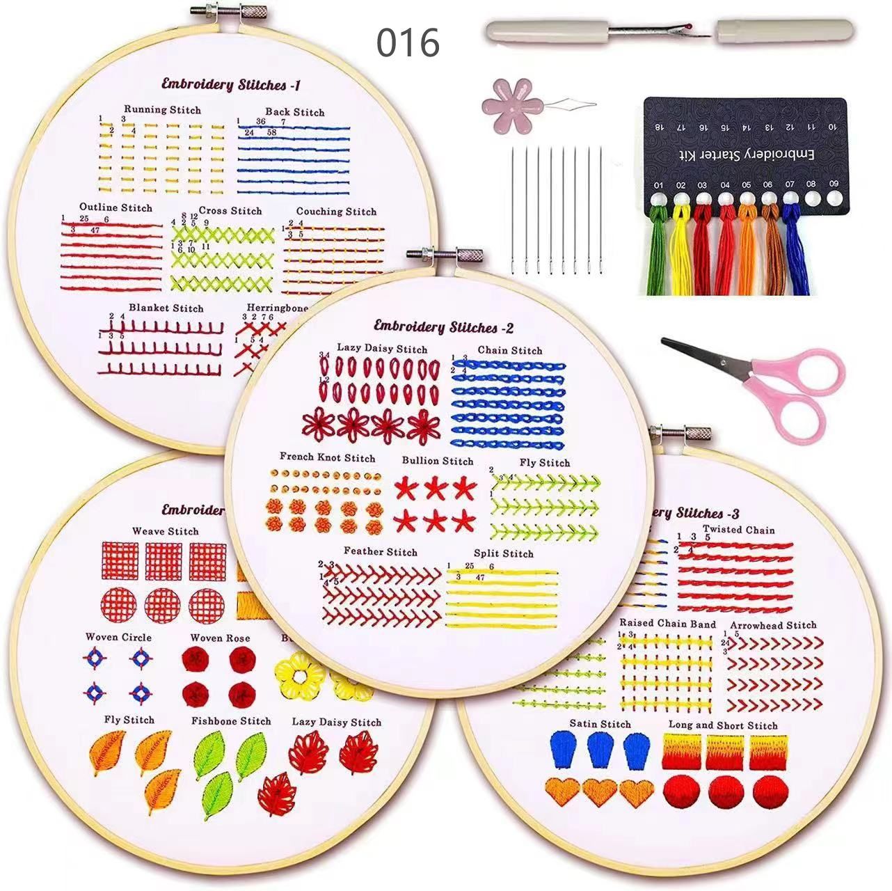 4 Pack Beginner Embroidery Kit for Adults, Hand Embroidery Kit for Kids