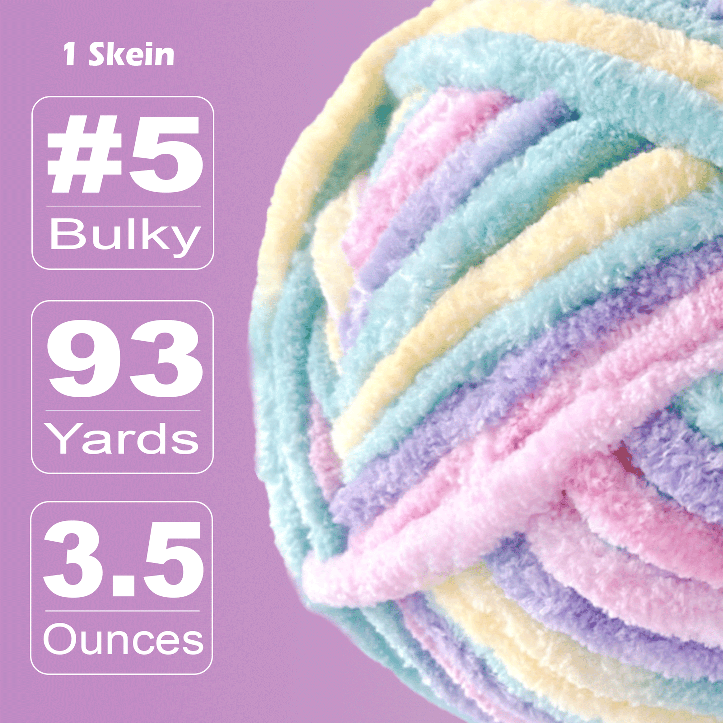Velvet Chenille Yarn for Crocheting and Knitting – Bulky (93 Yards/100g), Extra Soft Polyester Chunky Yarn for DIY Crafts, Plush Toys, Blankets-Pastel,