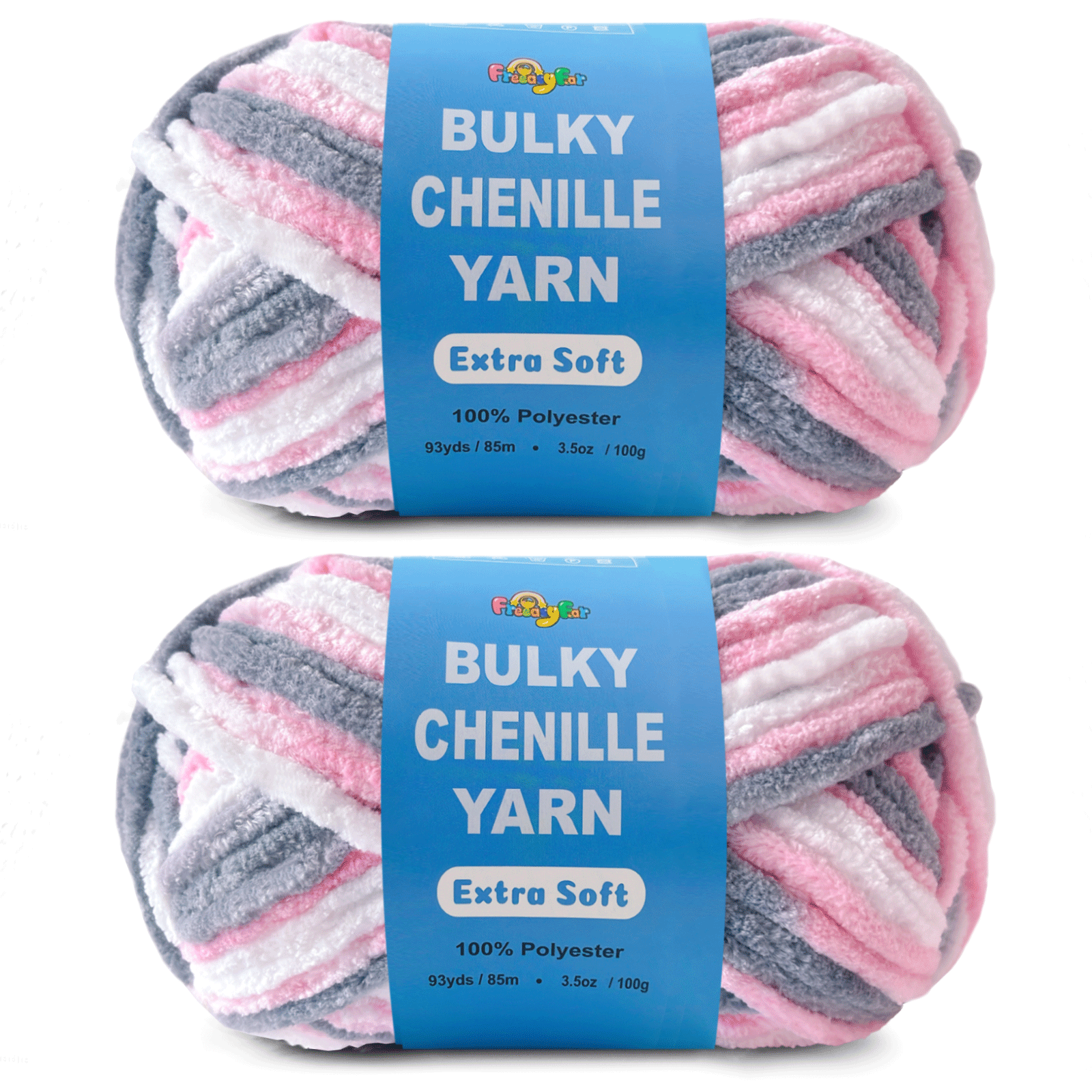 Pink Gray Velvet Chenille Yarn for Crocheting and Knitting – Bulky (93 Yards/100g), Extra Soft Plush Yarn Freeasyfar