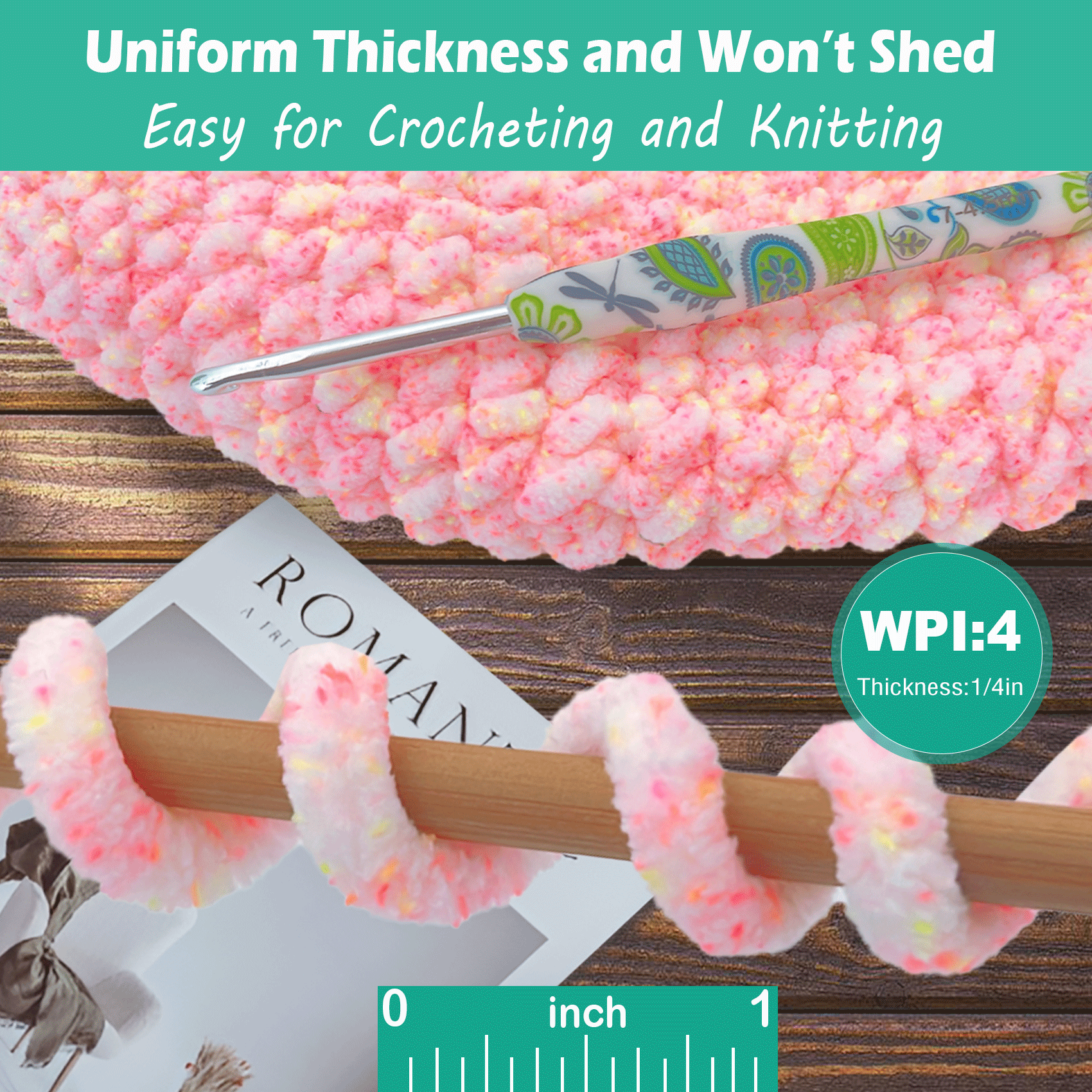 Variegated Chenille Yarn for Crocheting and Knitting - #5 Bulky-3.5oz/93yds Each Skein - Pink Sherbet Freeasyfar