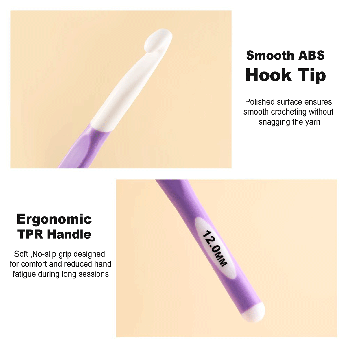 4PCS Large Sizes Crochet Hooks 8mm, 10mm, 12mm, 15mm Rubber Handle Crochet Hook Set