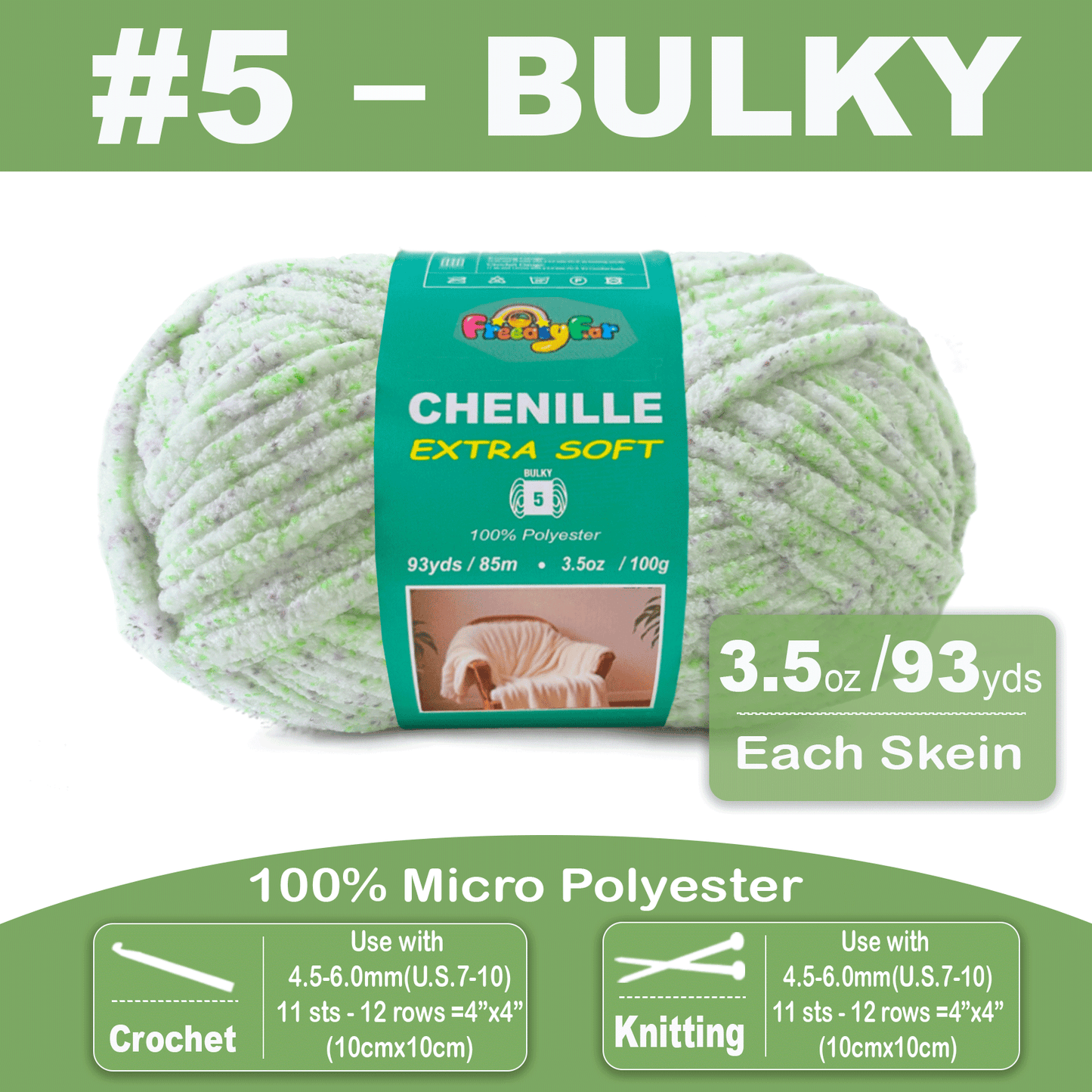 Super Soft and Cozy Chenille Yarn for Crocheting and Knitting -Easy to Crochet with-#5 Bulky-3.5oz/93yds Each Skein-Chunky Plush Yarn for Hand Craft Blanket Ammigurumi-Spring Meadow