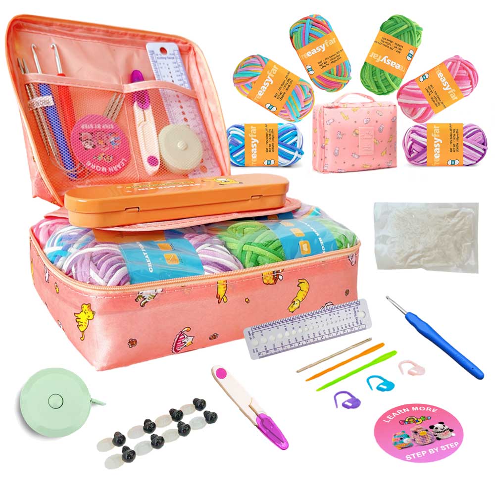 FREEASYFAR 40pcs Beginner Crochet Kit with Easy-to-Stitches Yarn Freeasyfar