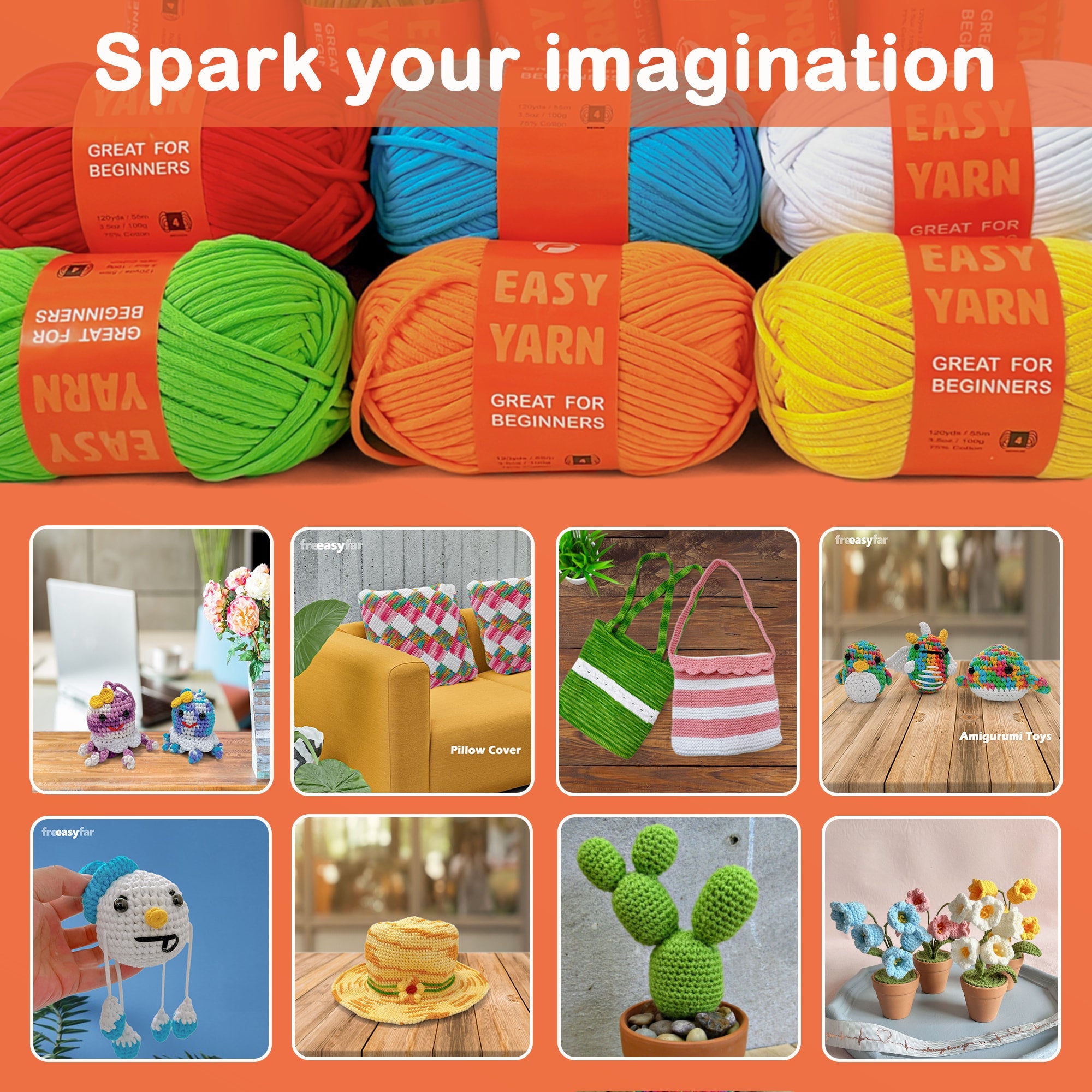 2 Pack Beginnner Easy yarn for Crocheting and Knitting; 2x120 yds Cotton Yarn for Beginner with Easy-to-See Stitches; Medium #4 (Lavender Dreams+Azure wave) Freeasyfar